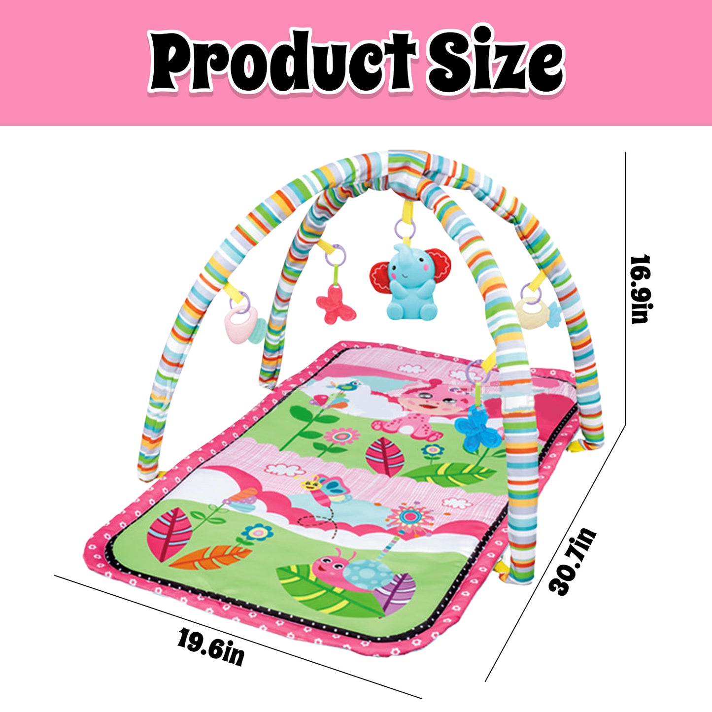 Baby Activity Gym & Tummy Time Mat with Crinkle and Rattles for Newborn Infants Toys 3-6-12 Month, Early Development Baby Toys 0-3-6-9-12 Months, Baby Girls Boys Gifts for 0+ Months