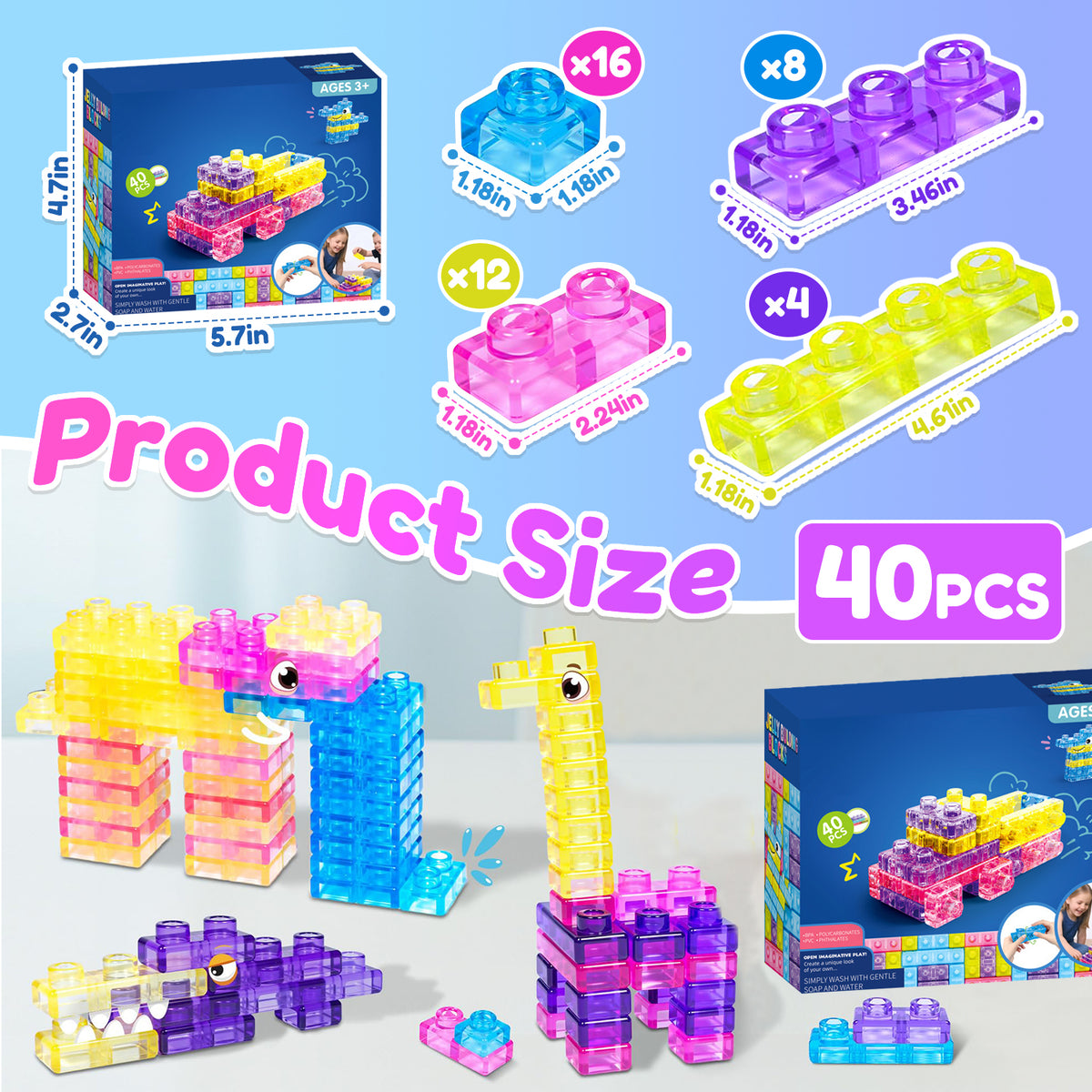 40 PCS Building Blocks for Toddlers, Kids Montessori Stacking Toy SetLearning Toys for 2 3 Year Old Boys Girls, Toddler Toys 1-3 for Boy, Birthday Gifts Toys for Toddler 2 3 4 Year Old