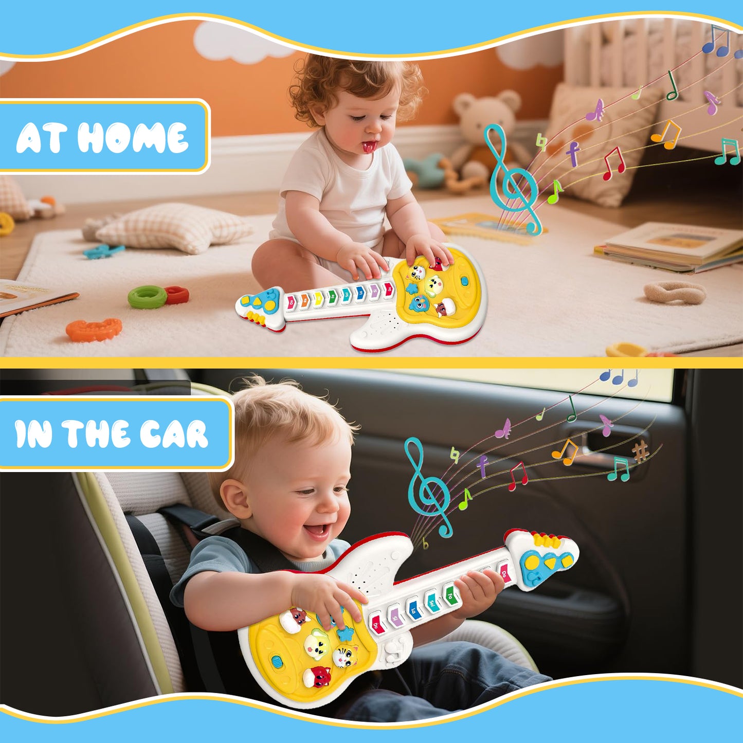Toys for 1 2 Year Old Boys Girls, Musical Guitar Toys with Animal Sound and Light, Learning Toys for Toddlers 1-3, Birthday Gifts Toys for 1 2 3 Year Old Girls Boys