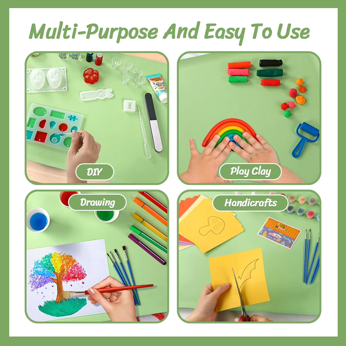 Silicone Art Mat for Crafts, with Raised Lip & Non-Slip, Play Dough Mat, Reusable Silicone Mats for Crafts, Jewelry Resin Molds Mats, for Clay, Paint, Green, 24" x 16"