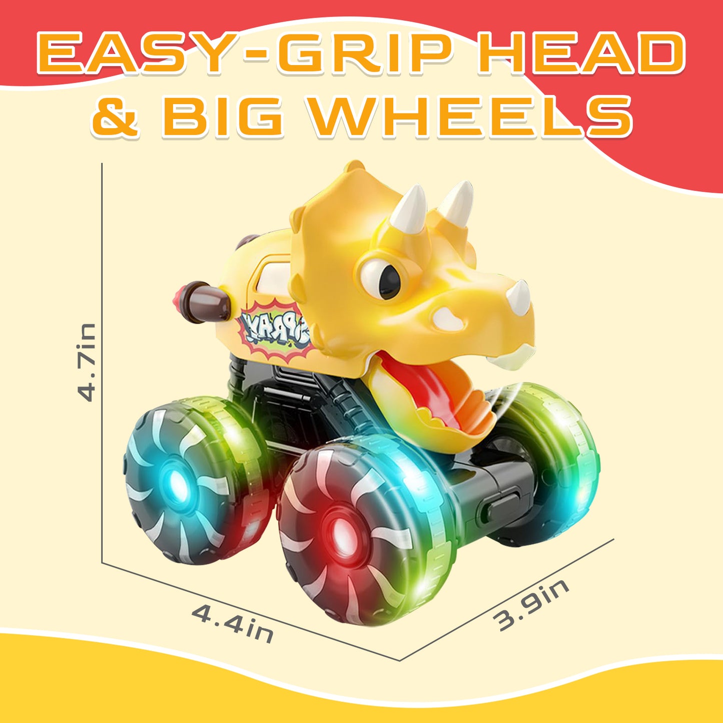 Toddler Toys for Boys 2 3 4 5+ Years Old, Dinosaur Toy Cars with Lights & Sounds, Monster Trucks Car Toddler Toys 1-3 for Boys, Birthady Gifts Toddler Toys Age 2 to 5 Boys