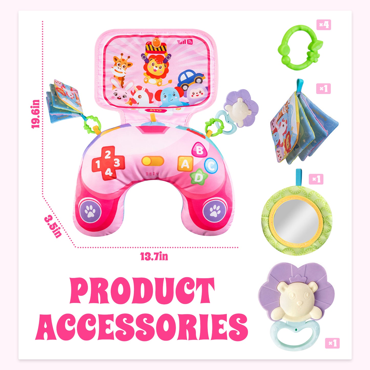 Baby Activity Gym & Tummy Time Play Mat with Crinkle and Rattles Toys for Newborns, Infants 0-3, 3-6, 6-12 Months, Baby Girls Gifts for 0-3 6 9 12 Months