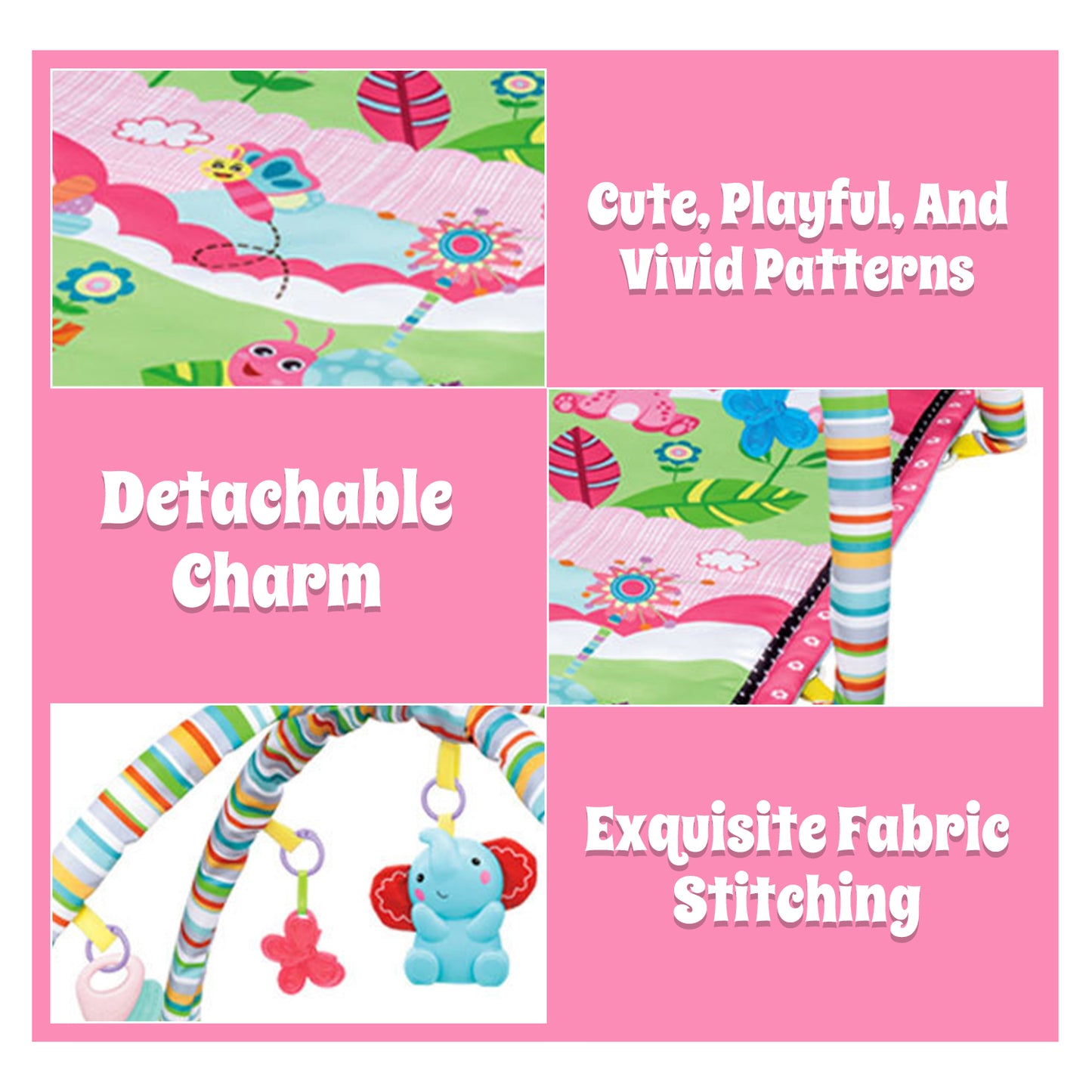 Baby Activity Gym & Tummy Time Mat with Crinkle and Rattles for Newborn Infants Toys 3-6-12 Month, Early Development Baby Toys 0-3-6-9-12 Months, Baby Girls Boys Gifts for 0+ Months