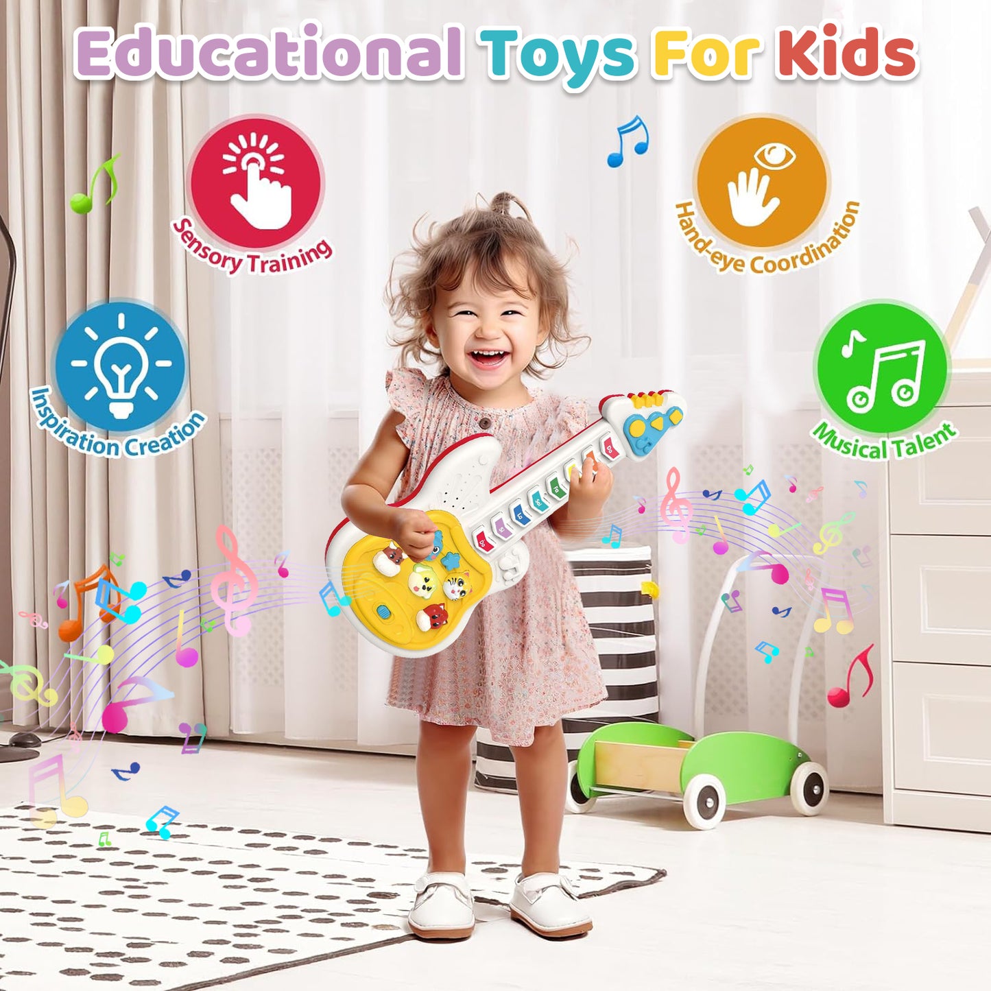 Toys for 1 2 Year Old Boys Girls, Musical Guitar Toys with Animal Sound and Light, Learning Toys for Toddlers 1-3, Birthday Gifts Toys for 1 2 3 Year Old Girls Boys