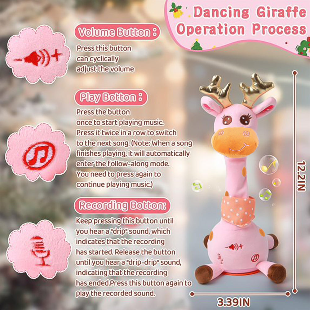 Interactive Light-Up Giraffe Plush Toys for 1 2 3 Year Old Girls, Musical & Dancing Stuffed Animal Toddler Toys 1-3 for Girls, Birthday Gifts Baby Toys for 6-12-24 Months Girls Boys