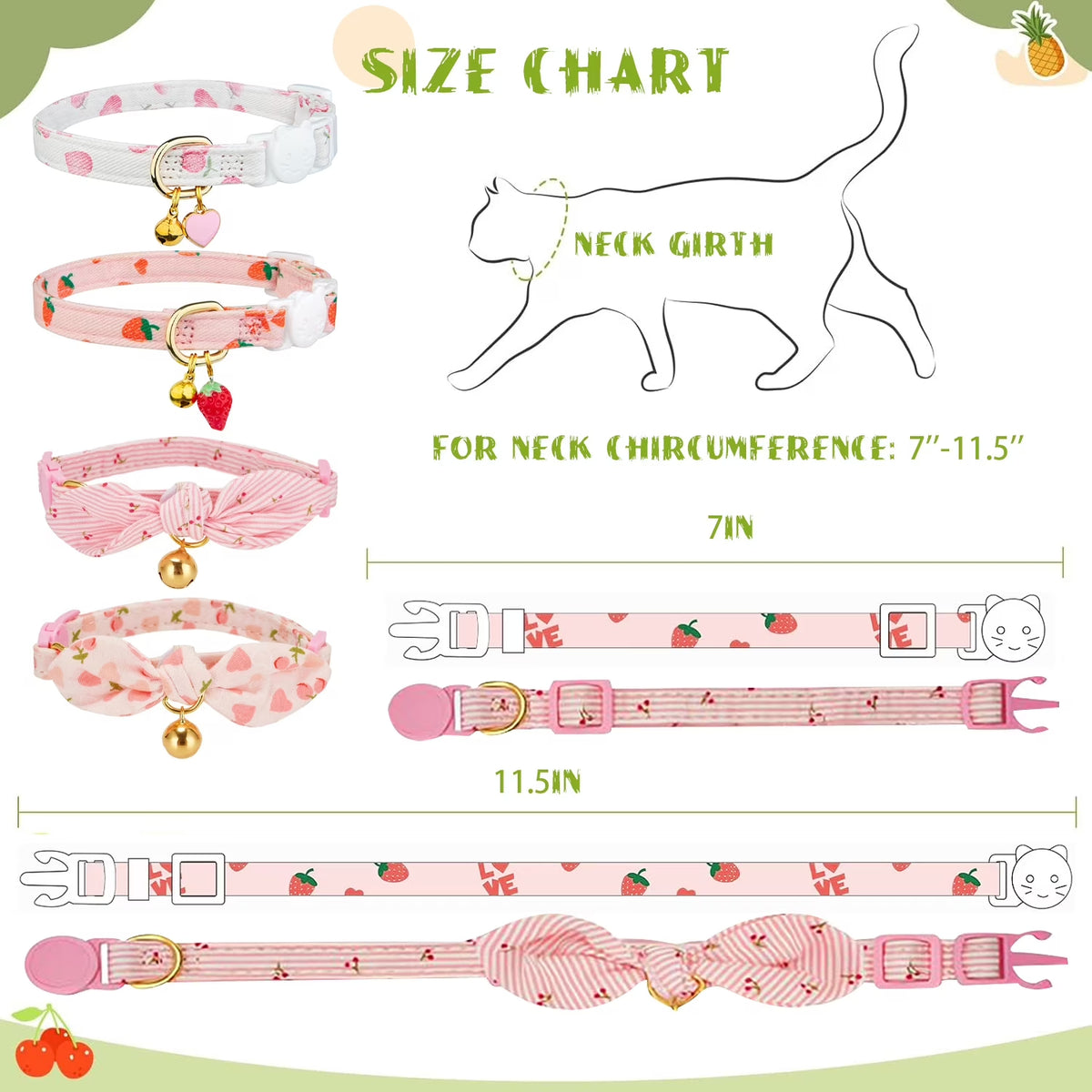 4 Pack Cotton Cat Collar, Breakaway Kitten Cat Collar with Bell, Ideal for Girl Cats Boy Cats, Pink
