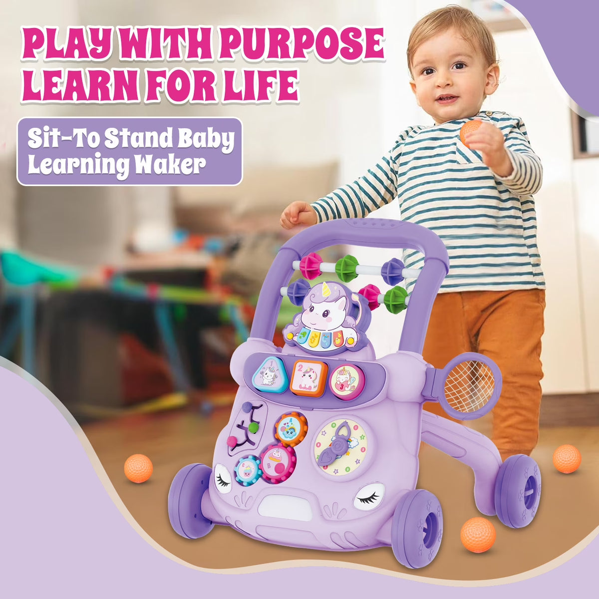 Baby Walker Toys for 1 Year Old, Sit to Stand Early Learning Walker with Activity Center, Baby Push Walker