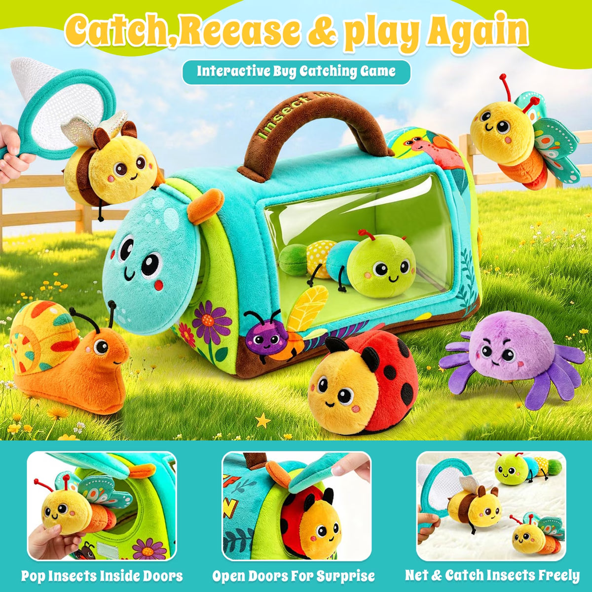 Baby Toys 6-12 Months, Sensory Stuffed Animals Toys for Baby & Toddlers with Rattles, Crinkles, Squeak & Mirror, Toys for 1 Year Old Boy Girl Gifts