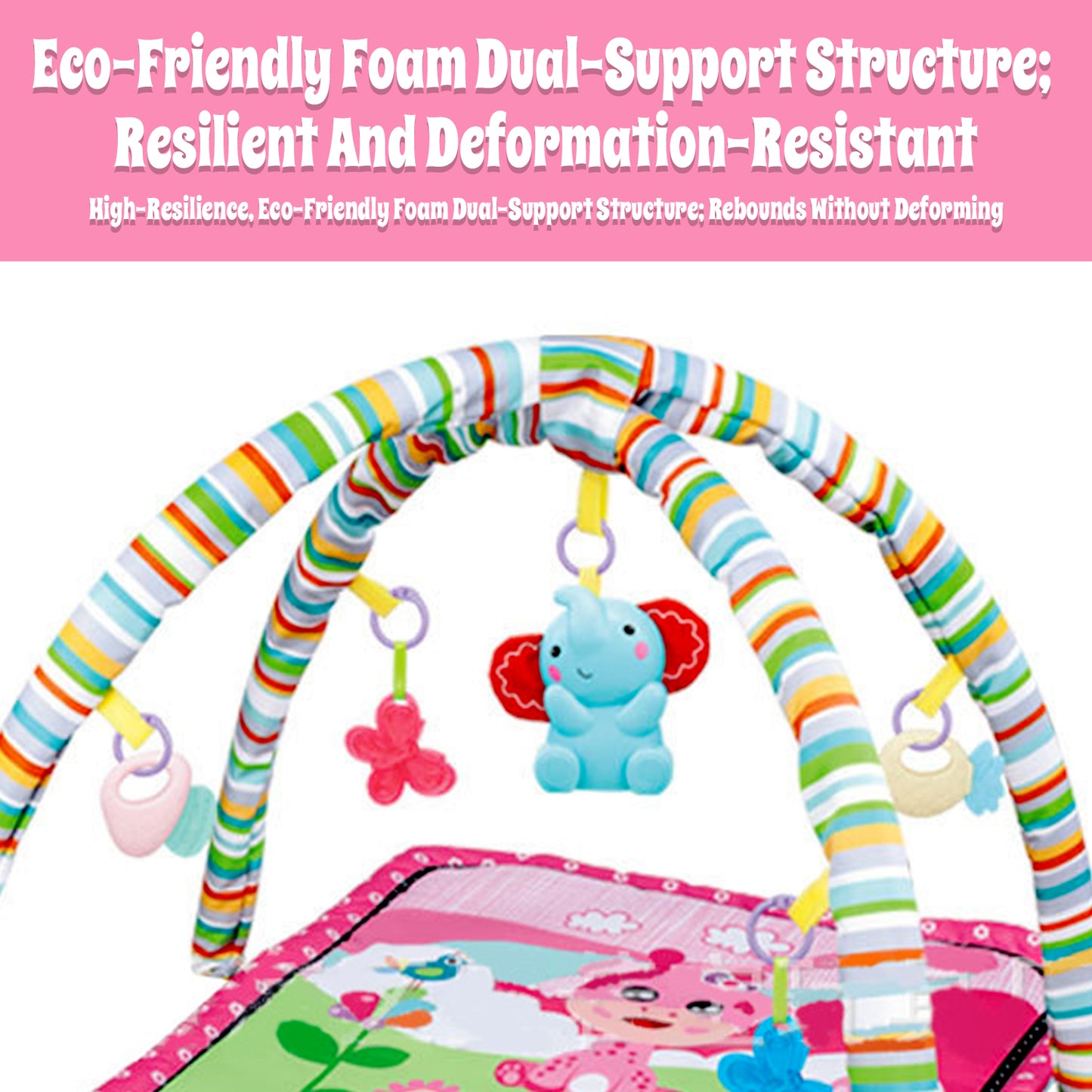 Baby Activity Gym & Tummy Time Mat with Crinkle and Rattles for Newborn Infants Toys 3-6-12 Month, Early Development Baby Toys 0-3-6-9-12 Months, Baby Girls Boys Gifts for 0+ Months