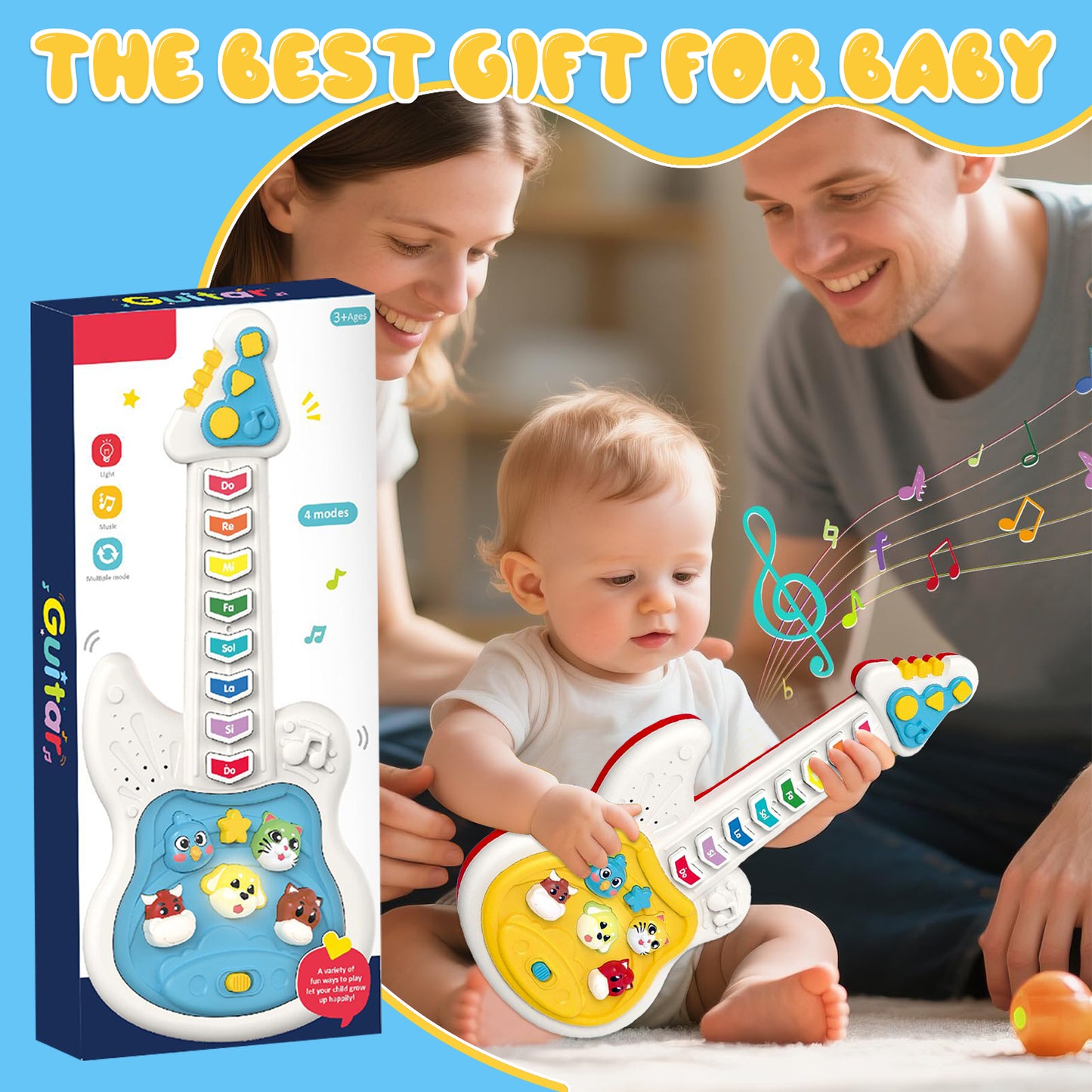 Toys for 1 2 Year Old Boys Girls, Musical Guitar Toys with Animal Sound and Light, Learning Toys for Toddlers 1-3, Birthday Gifts Toys for 1 2 3 Year Old Girls Boys