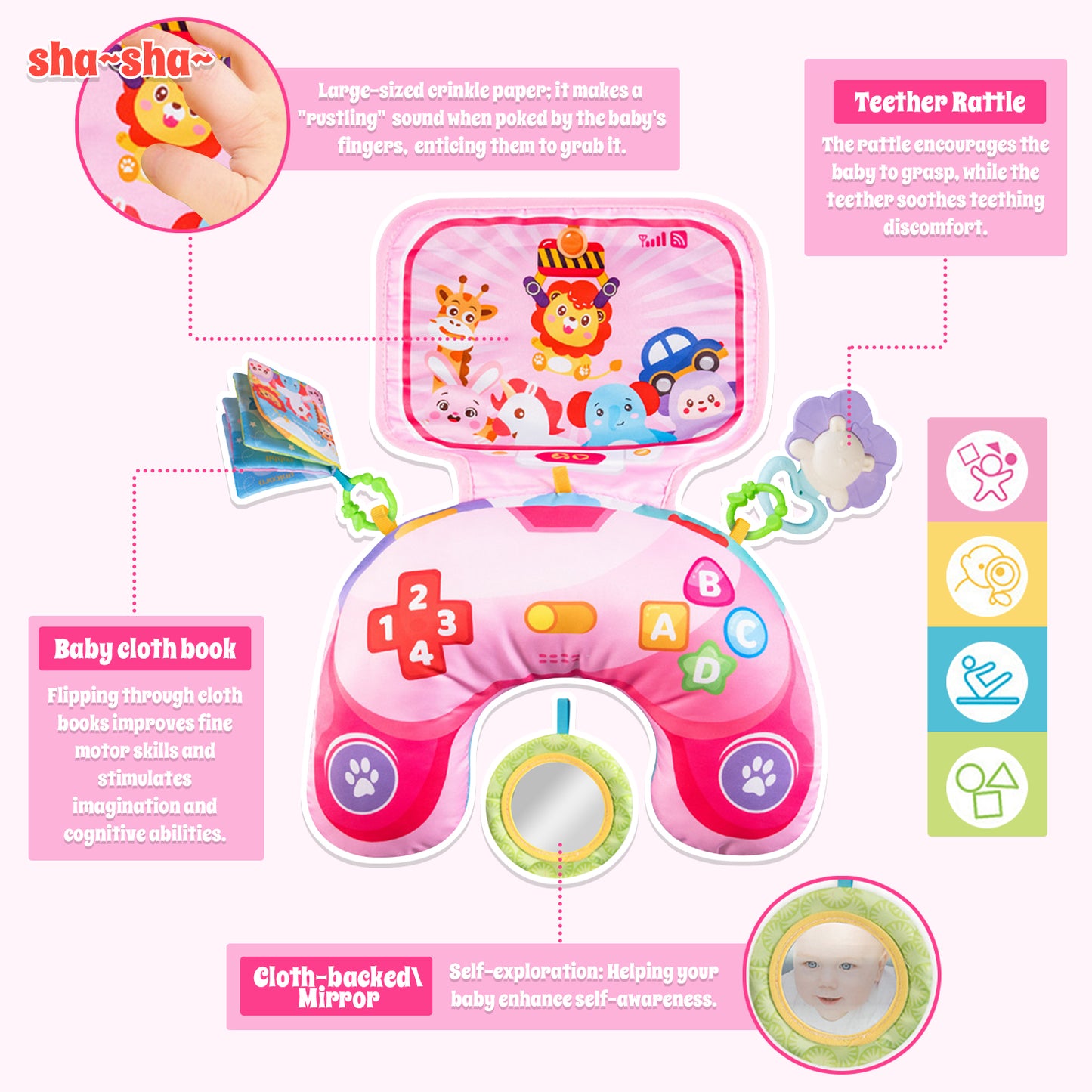 Baby Activity Gym & Tummy Time Play Mat with Crinkle and Rattles Toys for Newborns, Infants 0-3, 3-6, 6-12 Months, Baby Girls Gifts for 0-3 6 9 12 Months