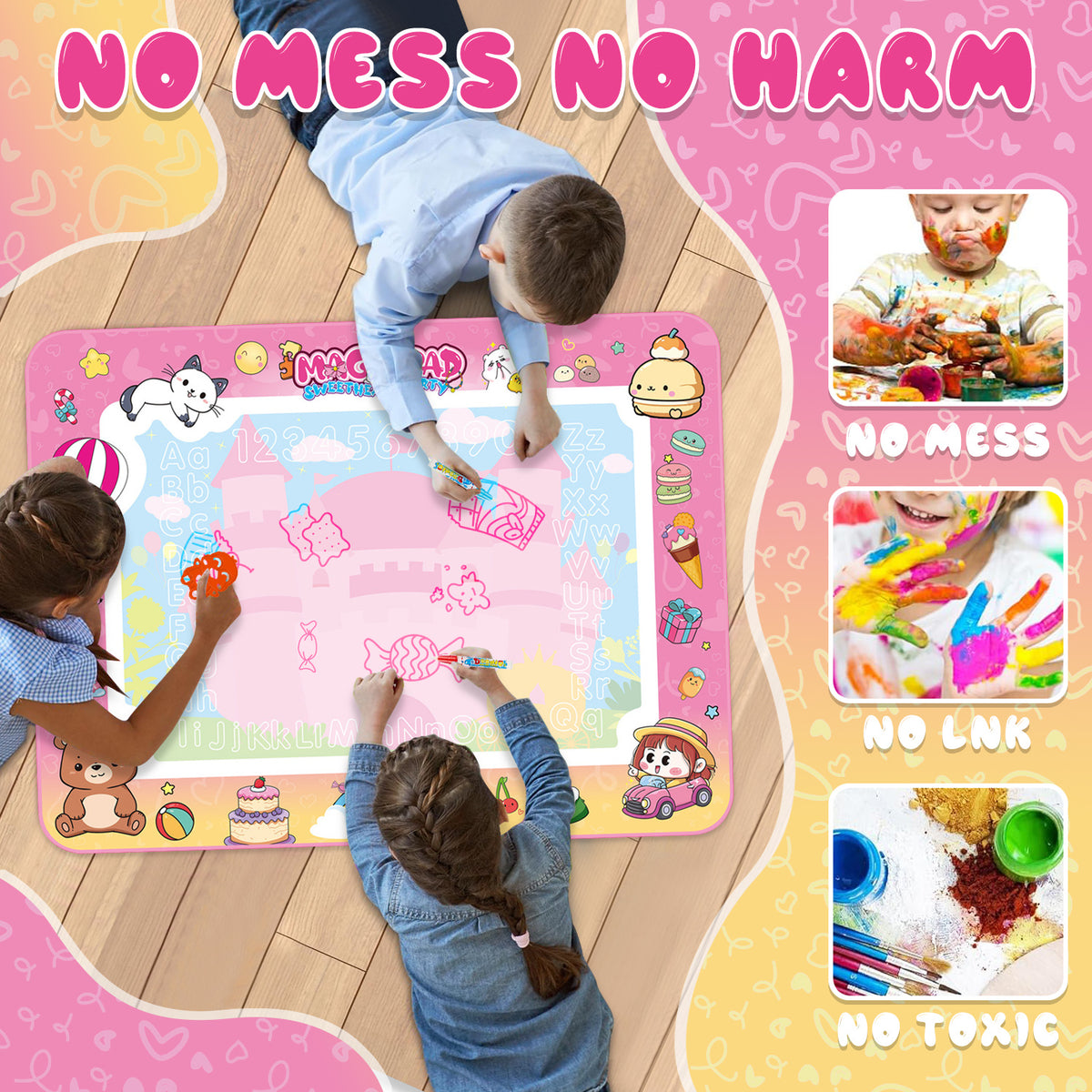 Doodle Drawing Mat for Kids, Magic Writing Mat Toddler Toys Ages 3 4 5, Birthday Gifts Toys for 2 3 4 5 6 Years Old Girls, Learning Toys for Girls Toddlers Ages 4-6