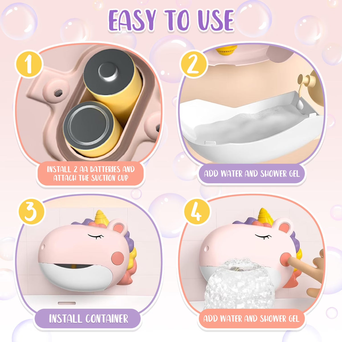 Bath Toys, Baby Bath Bubble Machine, Bathtub Toys Christmas Birthday Gifts for Toddler Girls 1 2 3 Years