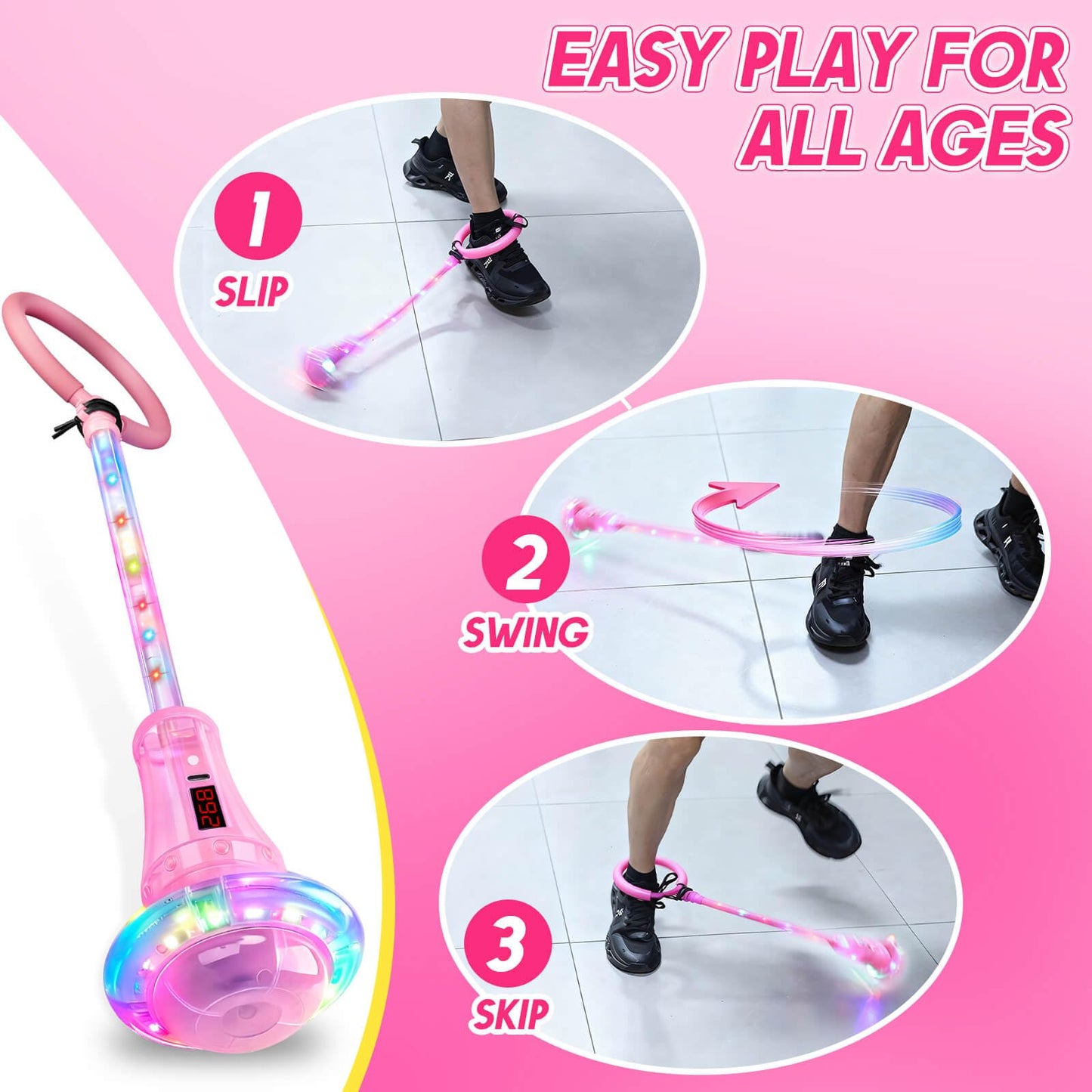 LED Skip Ball for Kids Ages 5-7, 8-11, Light-Up Ankle Skip Toy with Counter, Indoor Outdoor Sports Games Toys for Boys Girls 5 6 7 8 9 10 11 12+, Birthday Gifts Toys for 3 4 5 6 Years Old Boys