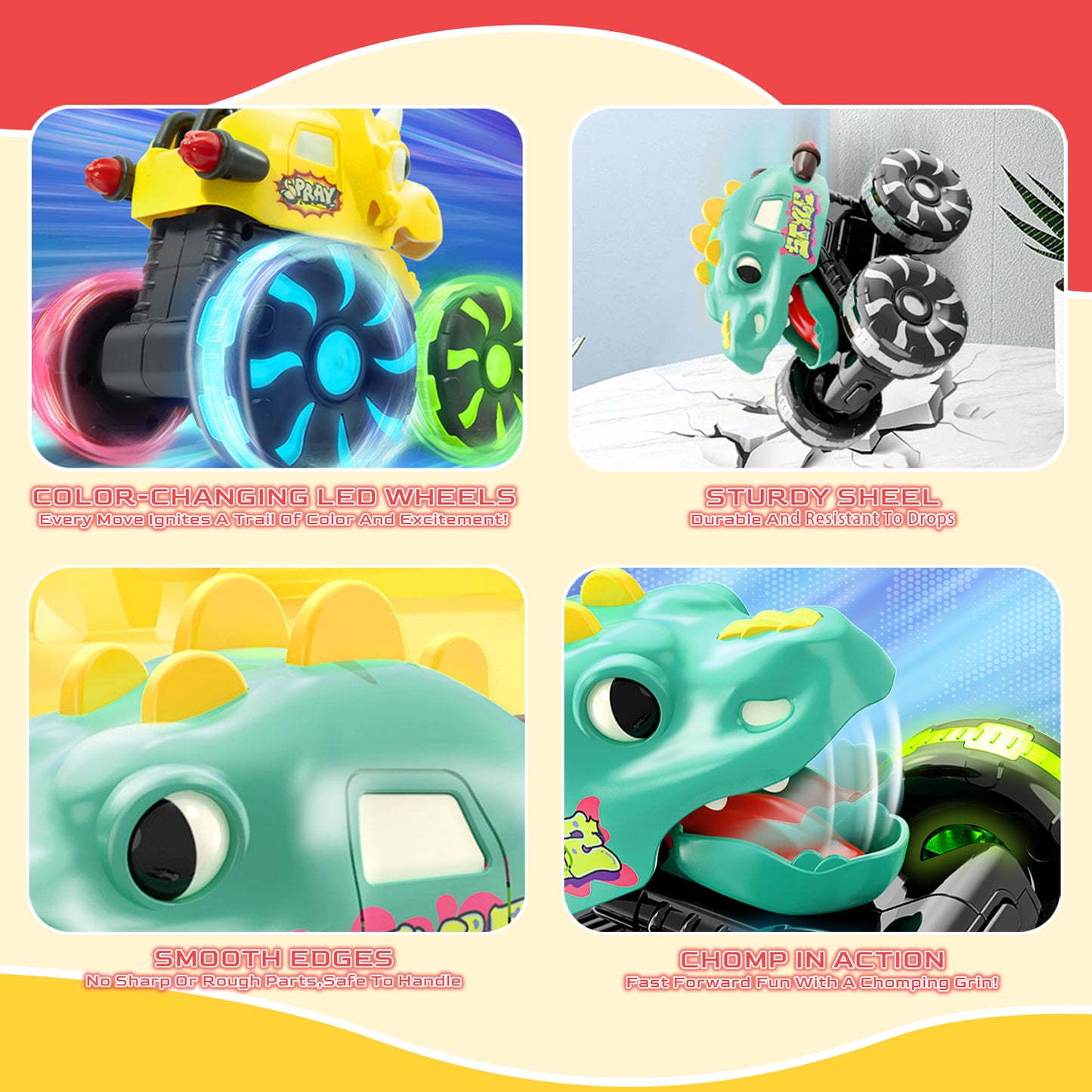 Toddler Toys for Boys 2 3 4 5+ Years Old, Dinosaur Toy Cars with Lights & Sounds, Monster Trucks Car Toddler Toys 1-3 for Boys, Birthady Gifts Toddler Toys Age 2 to 5 Boys