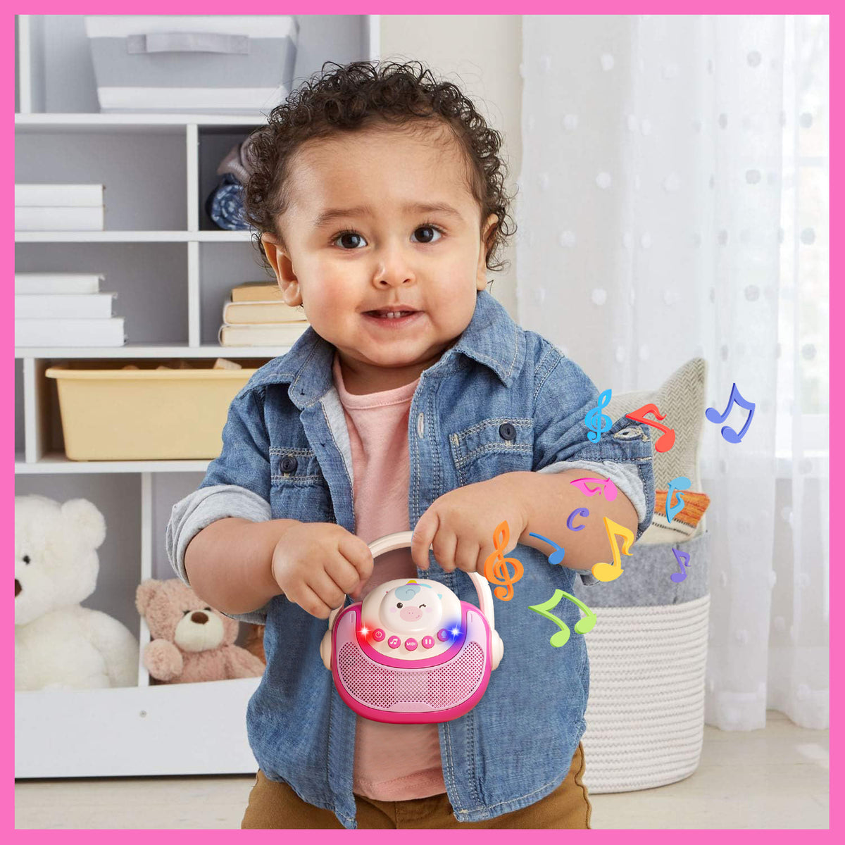 Music Player with LED Lights and Recording, Singing, Stories- Musical Toddler Toys 1-3 for Boys Girls, Birthday Gifts Learning Toys for 1 2 3 Year Old Girls Boys