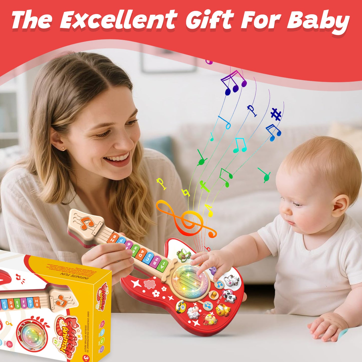 Baby Musical Toys for 12-24 Months, Learning Toys for Toddlers 1 2 3 Year Old Boys Girls, Piano Guitar Toddler Toys 1-3 for Boys, First Birthday Gifts Toys for 1 2 Year Old Girls