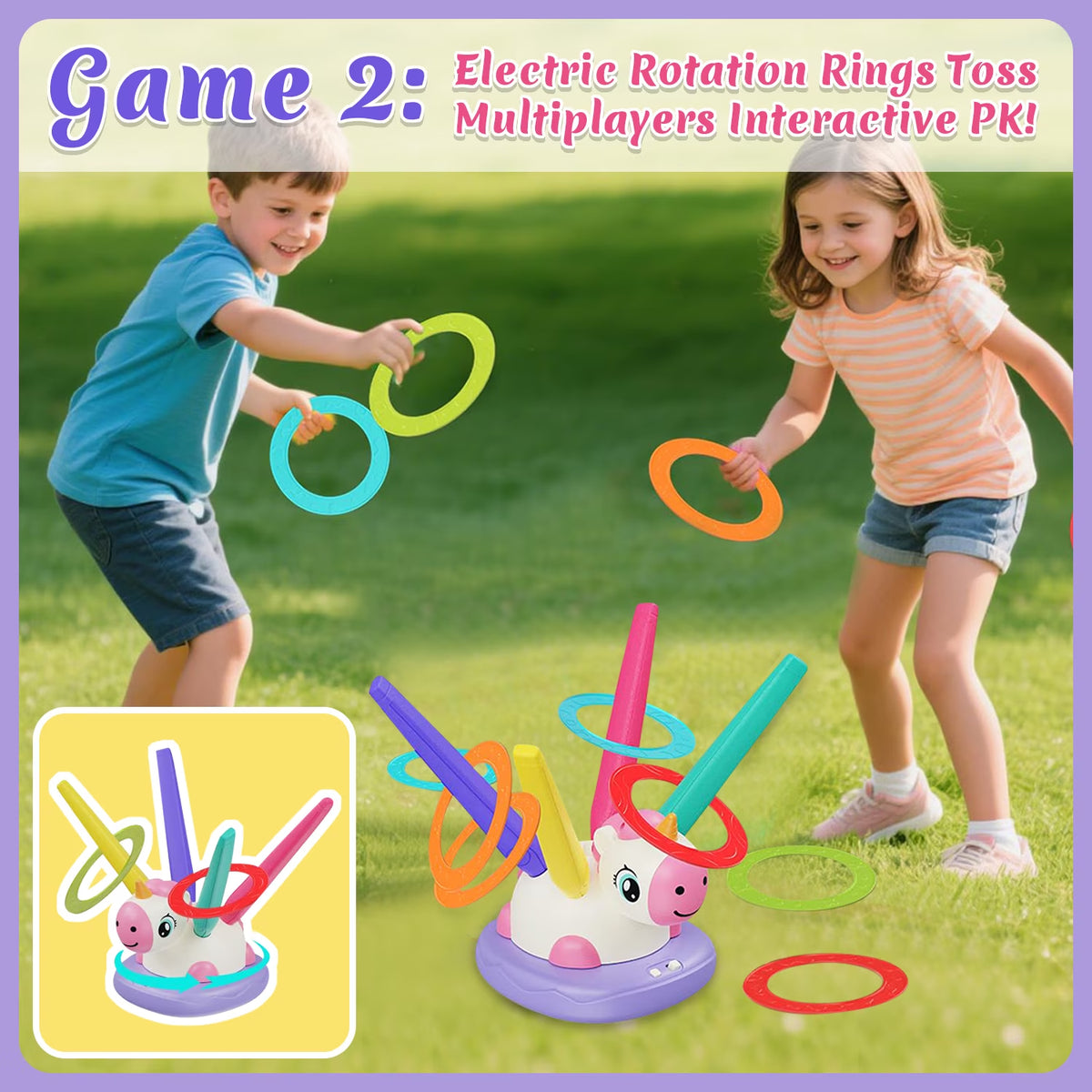 Outdoor Toys for Kids Ages 4-8, 3 in 1 Musical Jump Toys, Toss Ring Game, Rocket Launcher, Outside Toys Yard Sports Games Gifts for 3 4 5 6 7 8 Year Old Girls