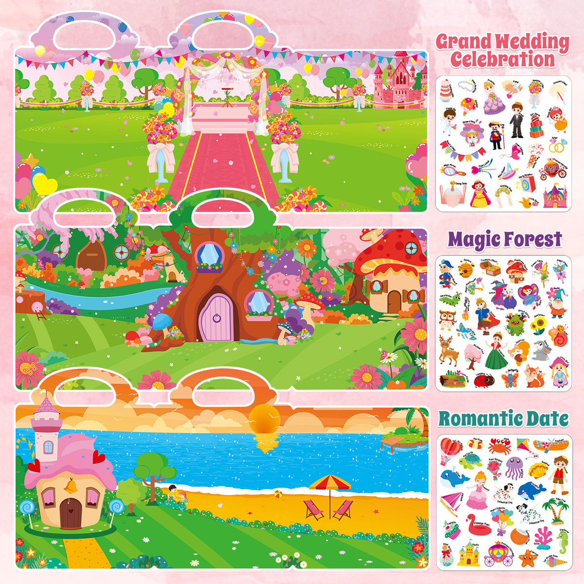 Reusable Sticker Books, Toys for 3 4 5 6 Years Old Girls, Kids Jelly Sticker Activity Toys for Girls 3-6 Years, Birthday Gift Toddlers Toys for 2 3 4 5 Years Old Girls
