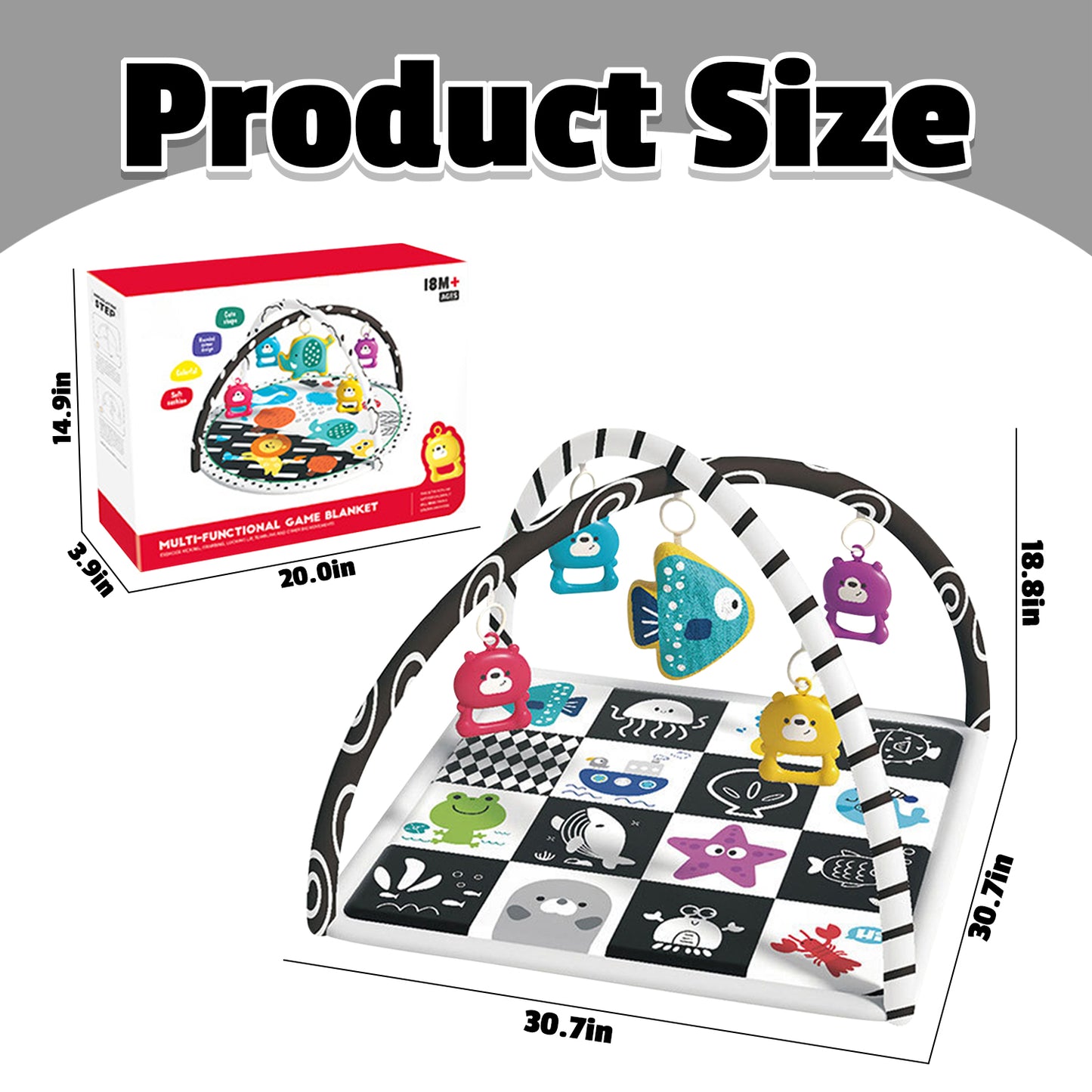 Baby Activity Gym & Tummy Time Mat with Crinkle and Rattles for Newborn Infants Toys 3-6-12 Month, Early Development Baby Toys 0-3-6-9-12 Months, Baby Girls Boys Gifts for 0+ Months