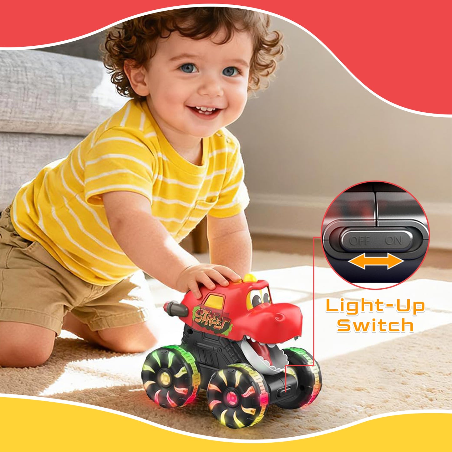 Toddler Toys for Boys 2 3 4 5+ Years Old, Dinosaur Toy Cars with Lights & Sounds, Monster Trucks Car Toddler Toys 1-3 for Boys, Birthady Gifts Toddler Toys Age 2 to 5 Boys