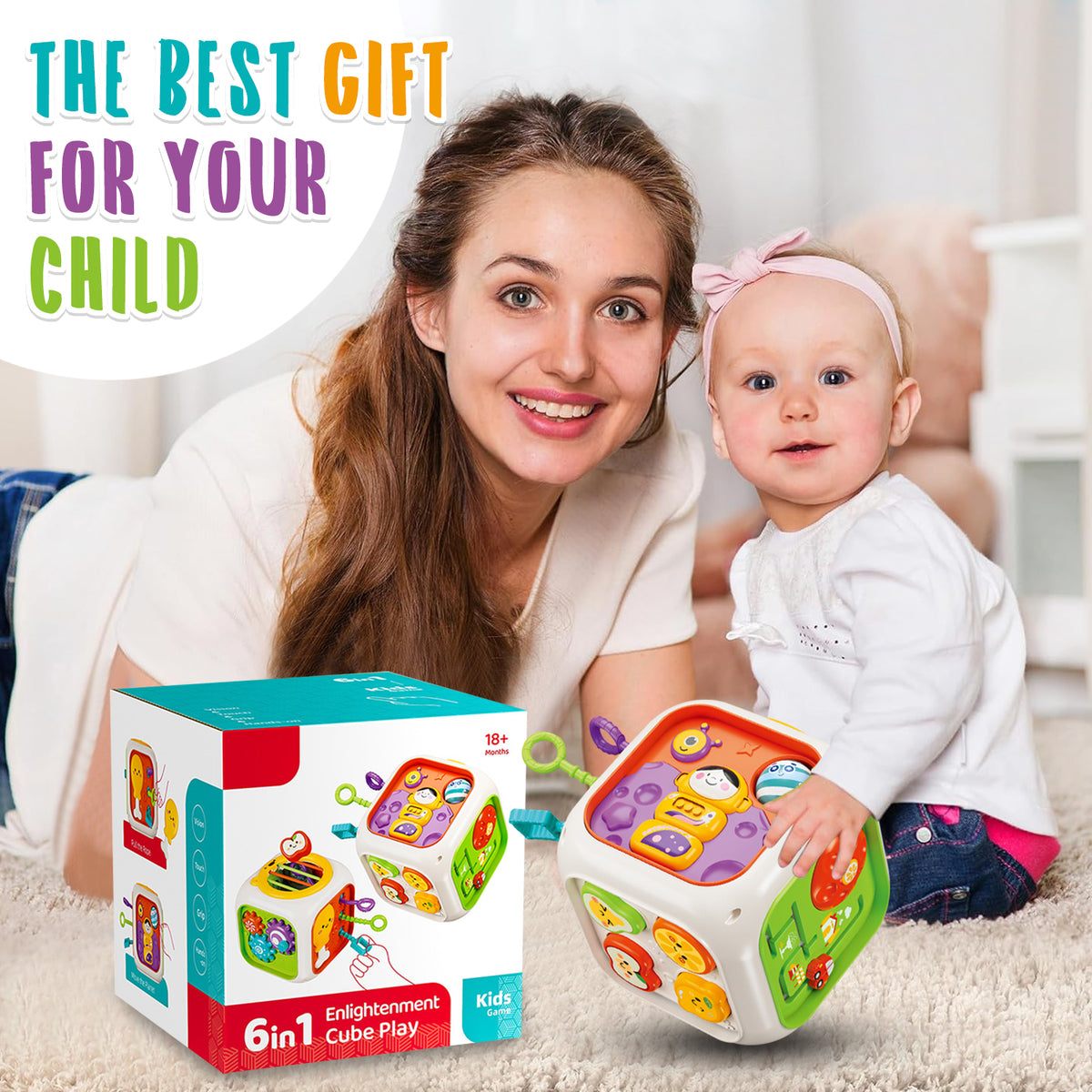 Learning Toys for 1 2 3 Year Old Boys, Early Activity Cube Toys, Toddler Toys 1-3 for Girls, First Birthday Gifts Toys for 1 2 3 Year Old Boys Girls