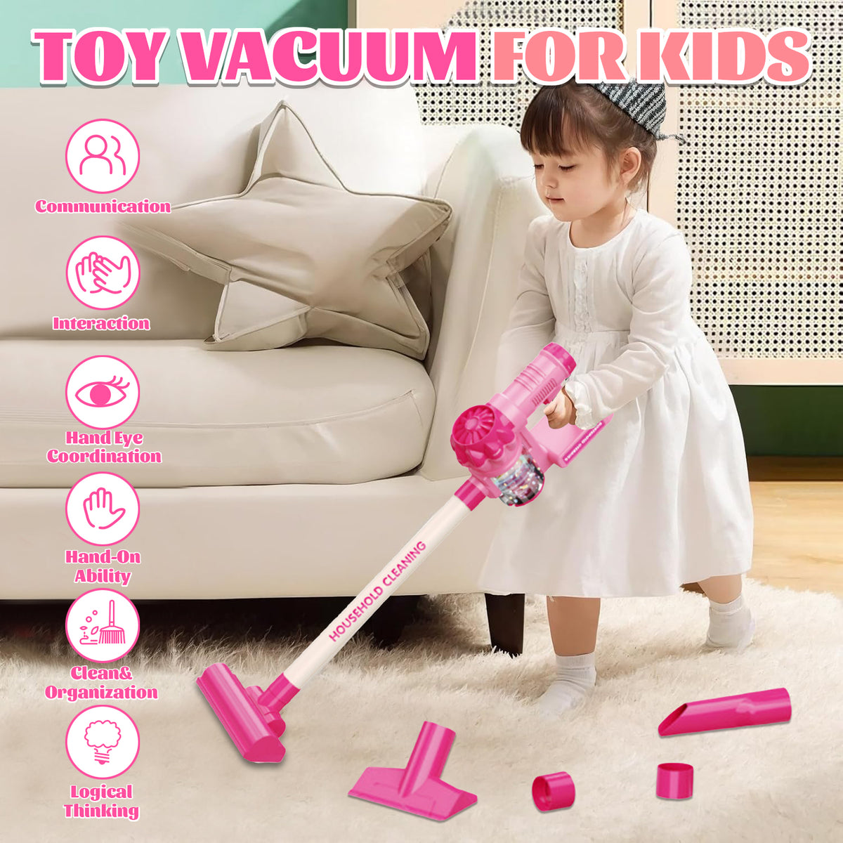 Kids Cleaning Toy Set, Toddler Vacuum Toys, Housekeeping Keeping Toys for Girls 2 3 4 5 Year Old