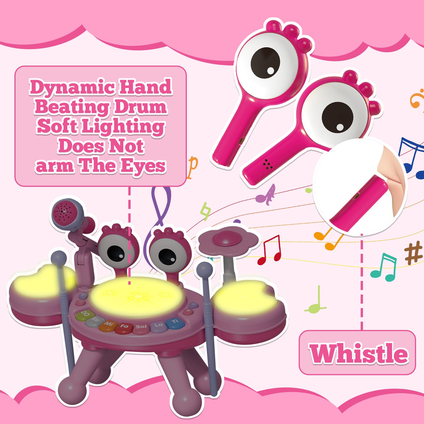 Kids Musical Drum Set Toy for Toddlers 1-3, Baby Girl Toys for 1 Year Old Girl Gifts Instruments Toys for 12-24 Months Toddler Girl Toys Age 1-2 Birthday Gifts for 6 9 12 Months