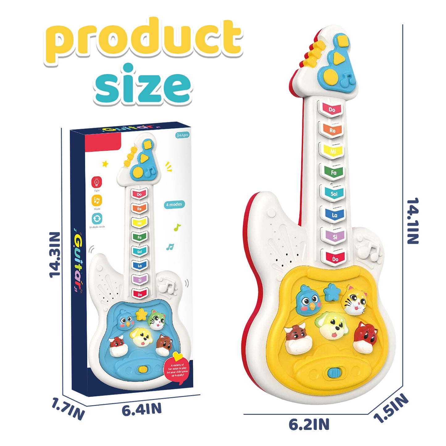Toys for 1 2 Year Old Boys Girls, Musical Guitar Toys with Animal Sound and Light, Learning Toys for Toddlers 1-3, Birthday Gifts Toys for 1 2 3 Year Old Girls Boys