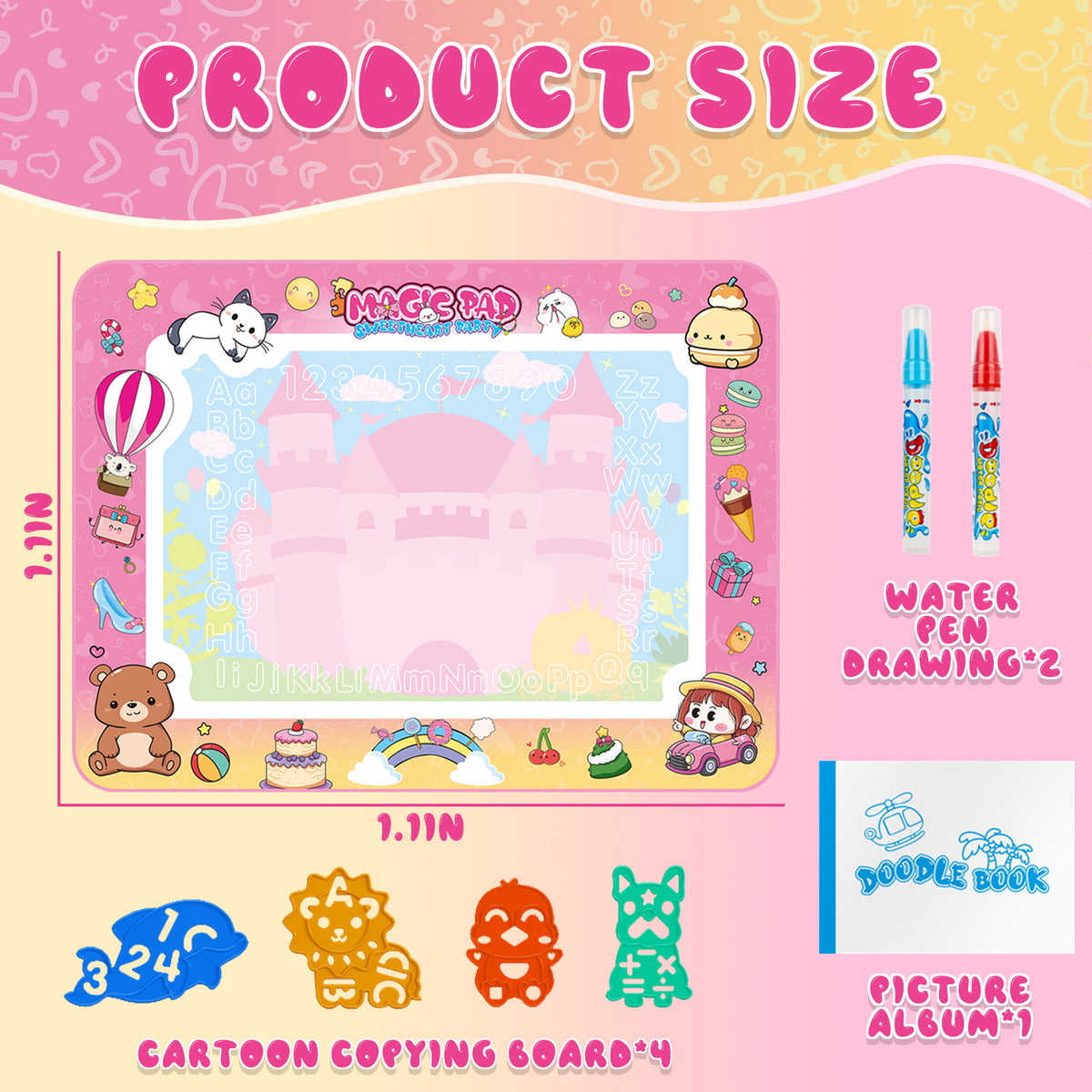 Doodle Drawing Mat for Kids, Magic Writing Mat Toddler Toys Ages 3 4 5, Birthday Gifts Toys for 2 3 4 5 6 Years Old Girls, Learning Toys for Girls Toddlers Ages 4-6