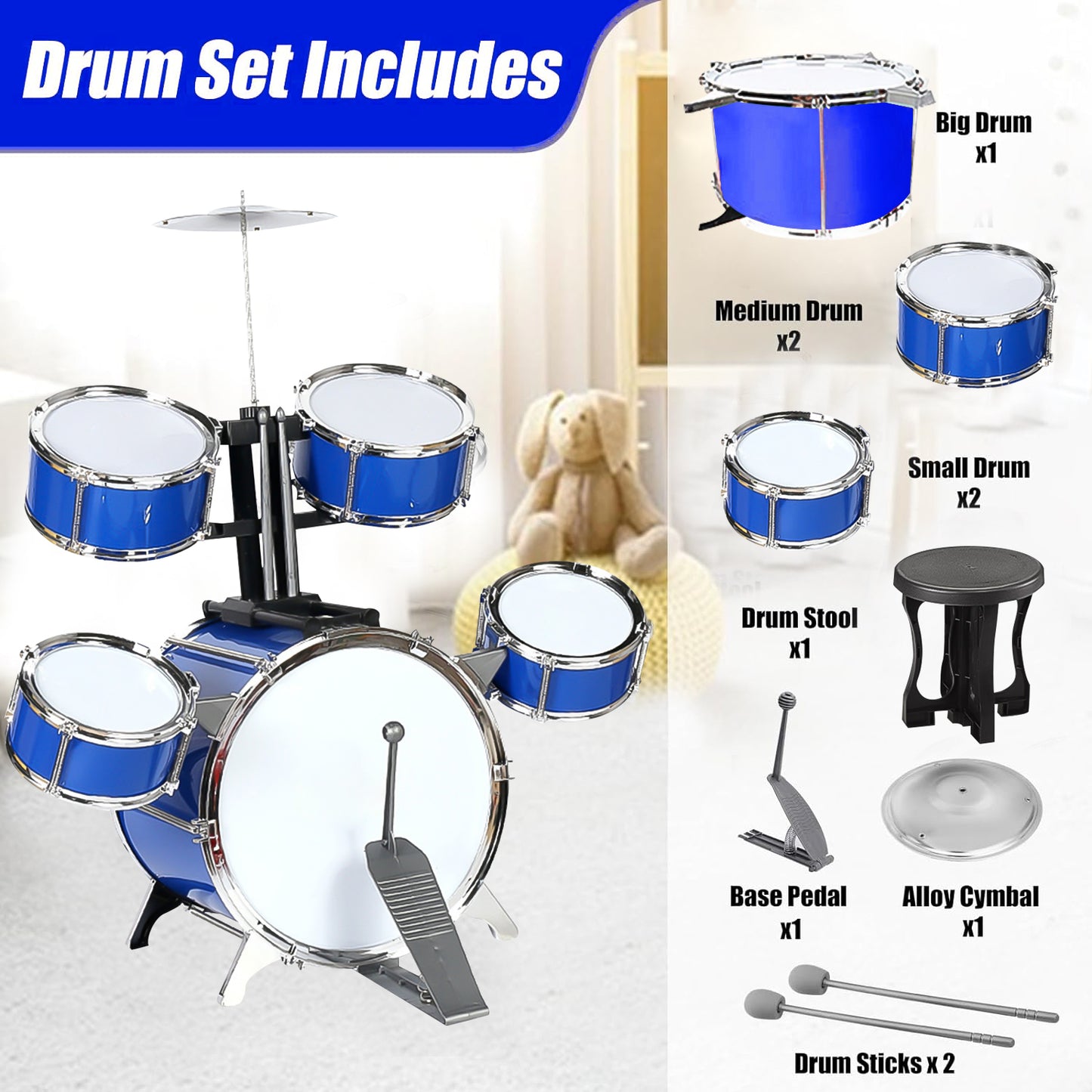 Kids Drum Set for 3-7 Year Old, Jazz Rock Drum Toddler Toy, Musical Instrument Toys for Boys Girls Birthday Christmas Gifts