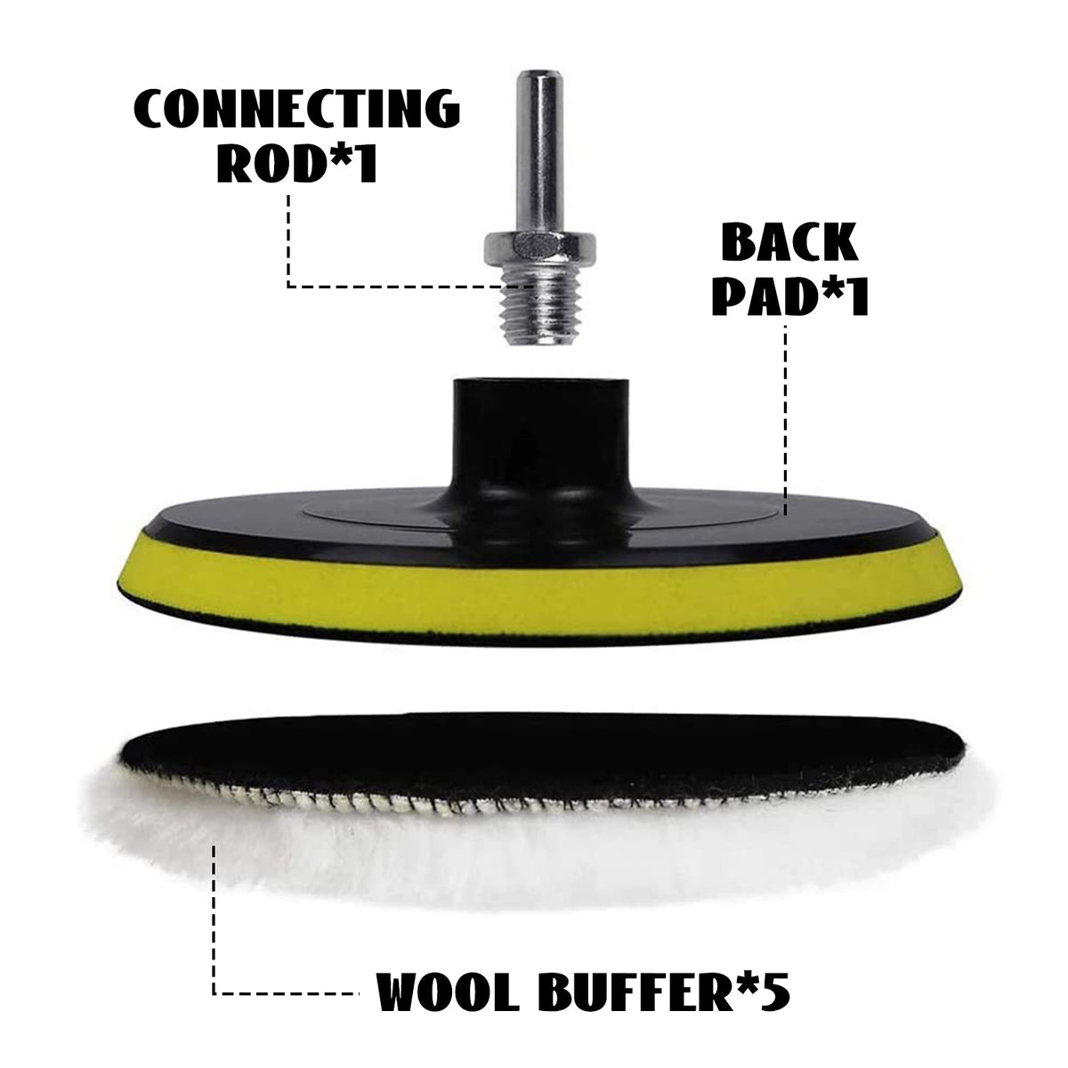 7 Pcs 5 inch Wool Polishing Buffing Pads with M14 Drill Adapter and Polishing Wheel for Drill Buffer Attachment