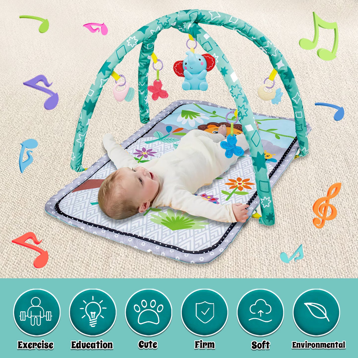 Baby Activity Gym & Tummy Time Mat with Crinkle and Rattles for Newborn Infants Toys 3-6-12 Month, Early Development Baby Toys 0-3-6-9-12 Months, Baby Boys Girls Gifts for 0+ Months