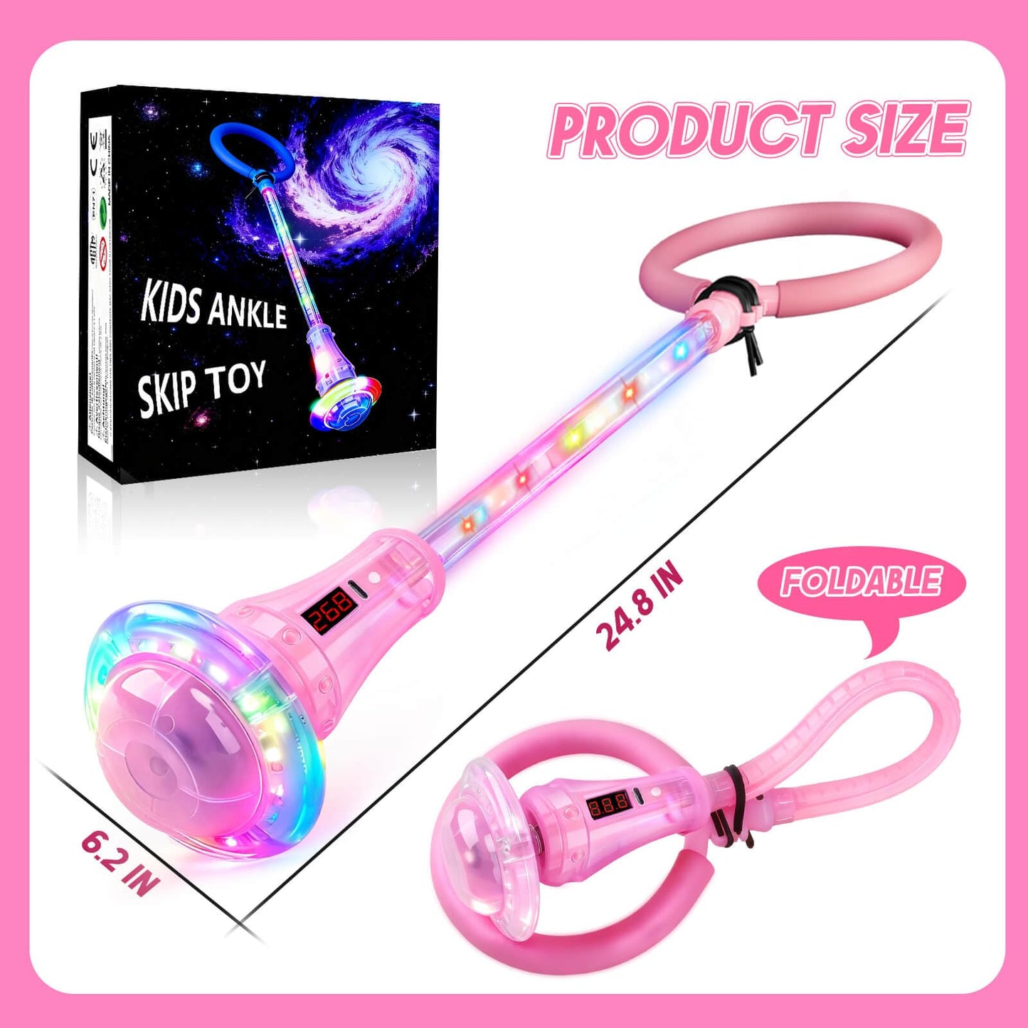LED Skip Ball for Kids Ages 5-7, 8-11, Light-Up Ankle Skip Toy with Counter, Indoor Outdoor Sports Games Toys for Boys Girls 5 6 7 8 9 10 11 12+, Birthday Gifts Toys for 3 4 5 6 Years Old Boys