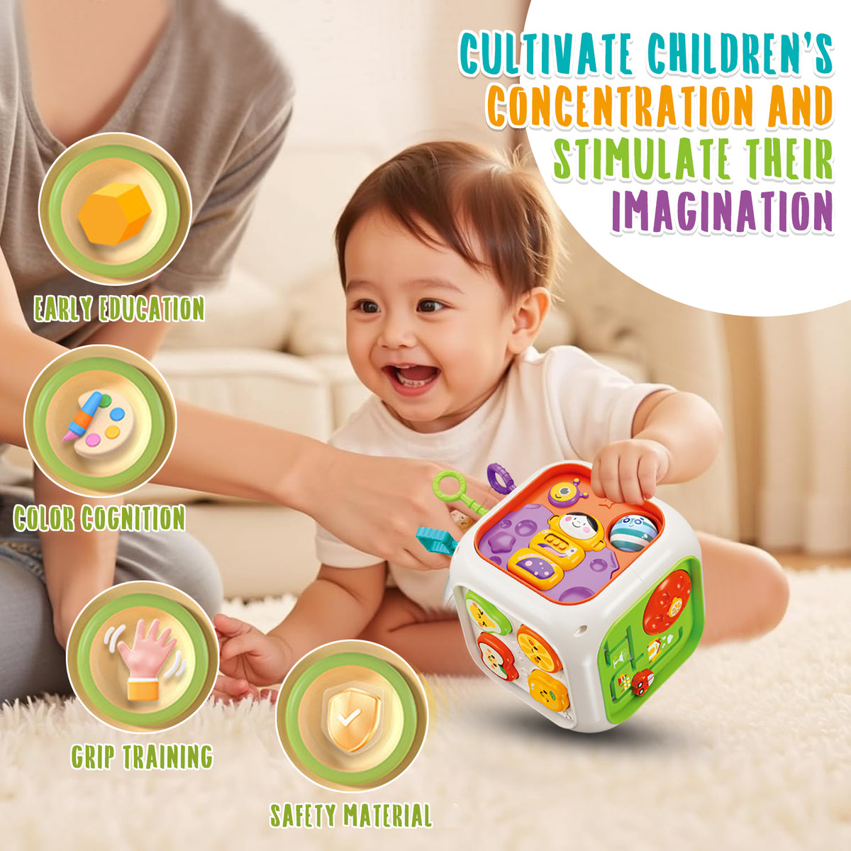 Learning Toys for 1 2 3 Year Old Boys, Early Activity Cube Toys, Toddler Toys 1-3 for Girls, First Birthday Gifts Toys for 1 2 3 Year Old Boys Girls
