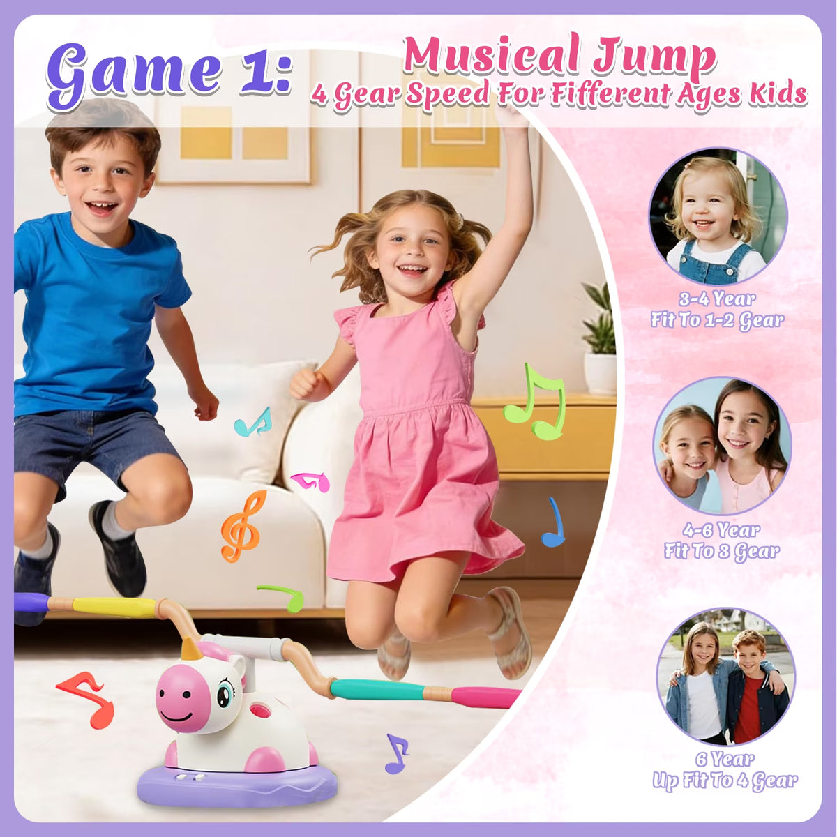 Outdoor Toys for Kids Ages 4-8, 3 in 1 Musical Jump Toys, Toss Ring Game, Rocket Launcher, Outside Toys Yard Sports Games Gifts for 3 4 5 6 7 8 Year Old Girls