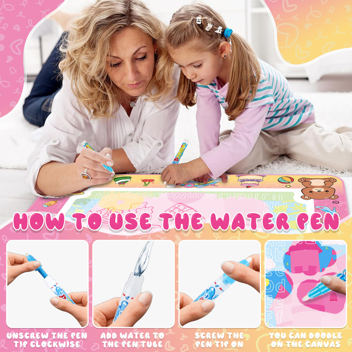 Doodle Drawing Mat for Kids, Magic Writing Mat Toddler Toys Ages 3 4 5, Birthday Gifts Toys for 2 3 4 5 6 Years Old Girls, Learning Toys for Girls Toddlers Ages 4-6