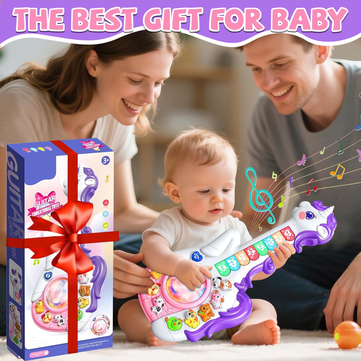 Baby Musical Sensory Toys for Toddlers 1-3 Years, Educational Learning Toys,Toddler Guitar Toys for Girls Aged 1 2 3 Years Old Christmas Gifts