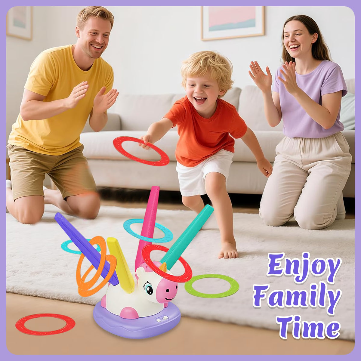 Outdoor Toys for Kids Ages 4-8, 3 in 1 Musical Jump Toys, Toss Ring Game, Rocket Launcher, Outside Toys Yard Sports Games Gifts for 3 4 5 6 7 8 Year Old Girls