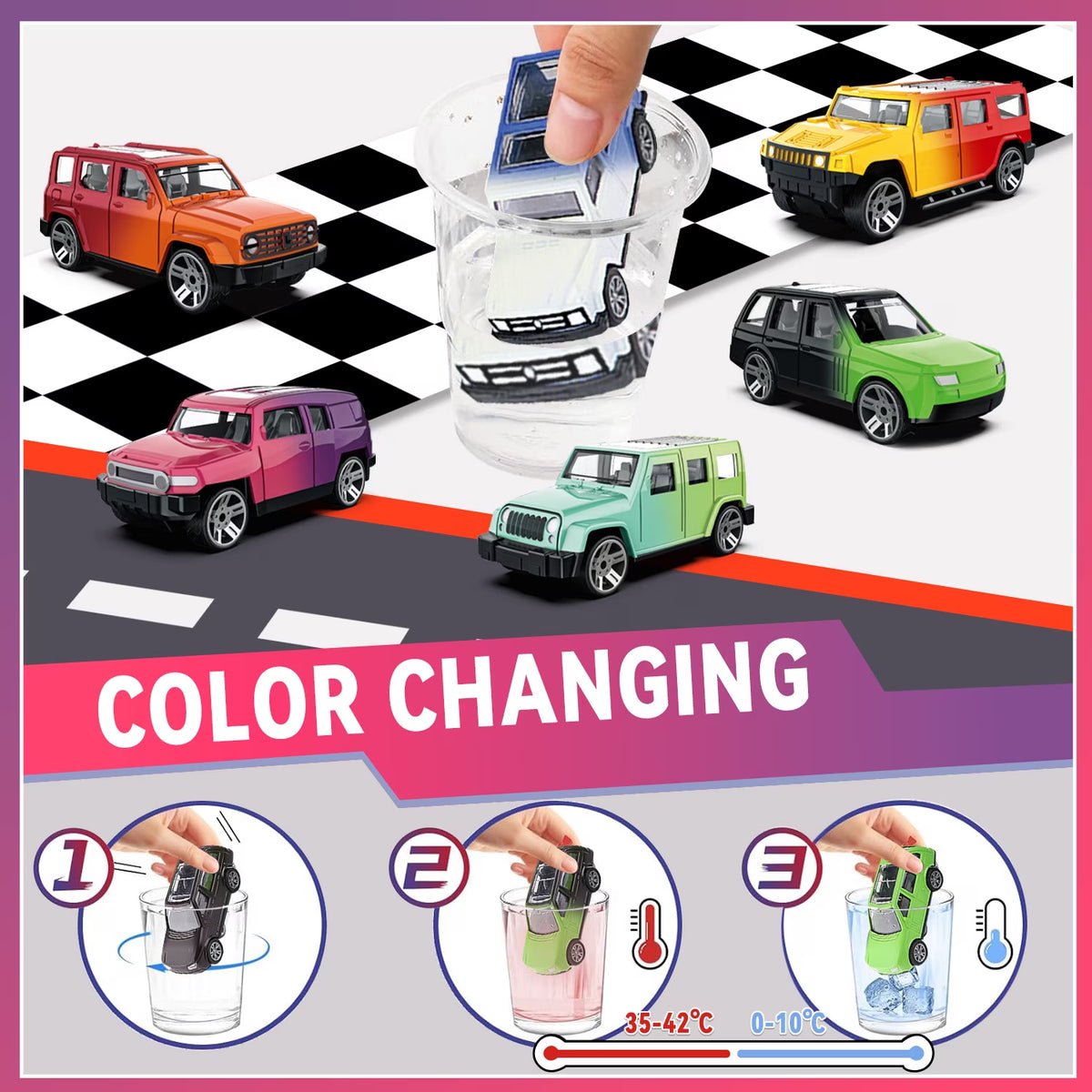 6 Pcs Color Changing Cars, Die-Cast Vehicles Color Change Bath Toys in Water, Toy Cars for Toddlers Boys 3-6 Years, Party Favors Goodie Bag Stuffers