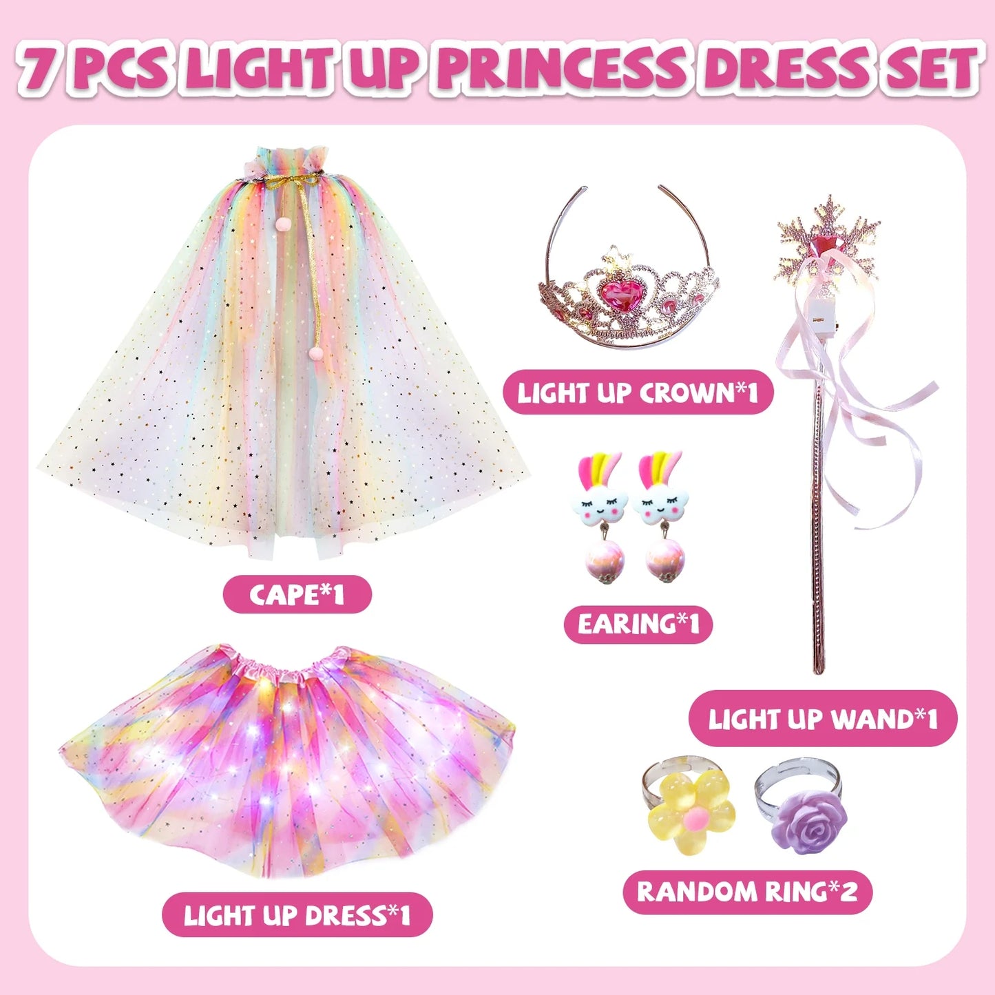 Princess Toys, Princess Dress-up Clothes for Girl 3-5, Light up Princess Costume Toddler Girls Ages 3 4 5 6 7 Year Old