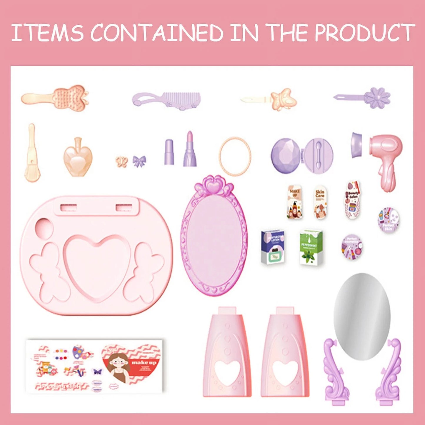 Pretend Play Girls Makeup Table Set, Toddler Girls Vanity Set Toy, Princess Toys for Little Girls Ages 3 4 5 6 7