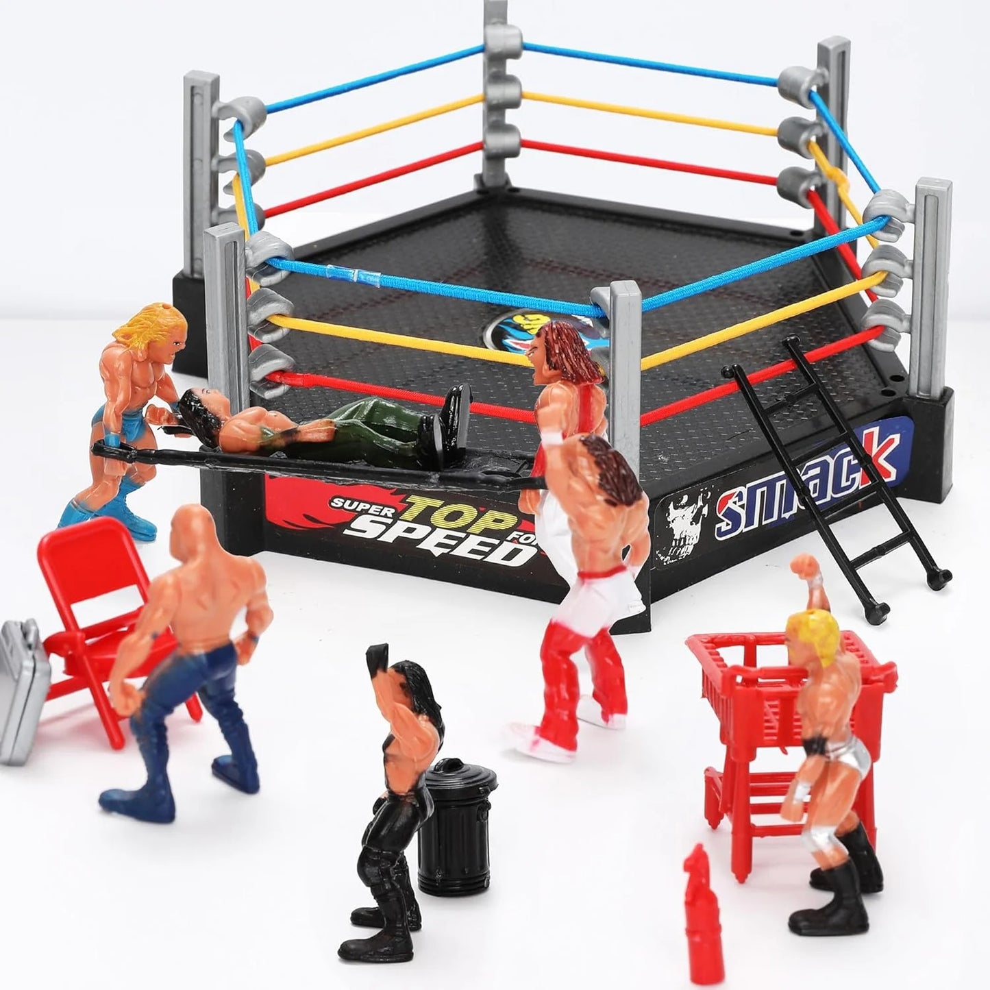 34PCS Wrestling Toys for Kids - Action Figures For Boys Age 3-12 - Wrestler Warriors Toys, 12 Wrestling Action Figures, 2 Wrestling Ring, 20 Realistic Accessories for Birthday Gift Cake Toppers