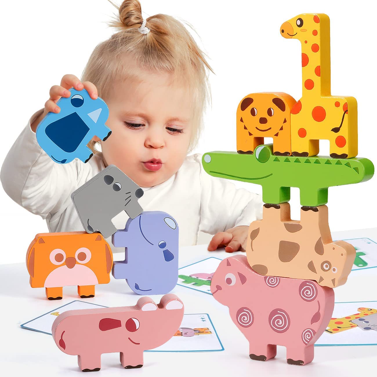 Style-Carry Montessori Toys for Kids 1 2 3, Wooden Stacking Building Blocks Construction Preschool Educational Gifts for Toddlers Boys Girls