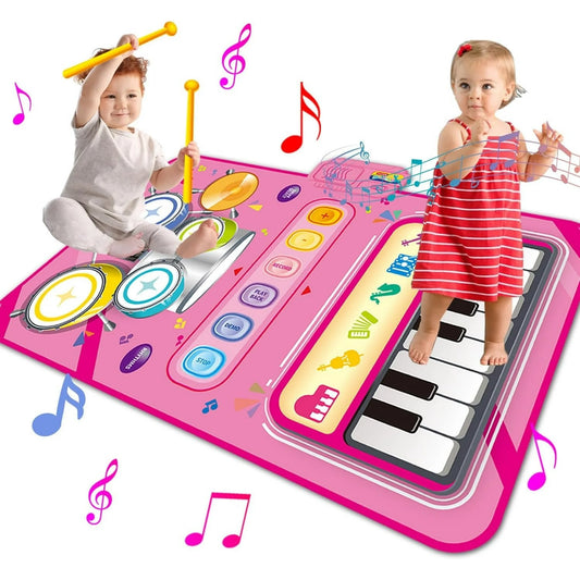 Style-Carry 1 Year Old Girl Toy, Piano Mat Baby Toys for 12 Months, 2 in 1 Toddler Music Mat with Keyboard & Drum, Early Educational Musical Toys, 2 Year Old Birthday Toy Gifts