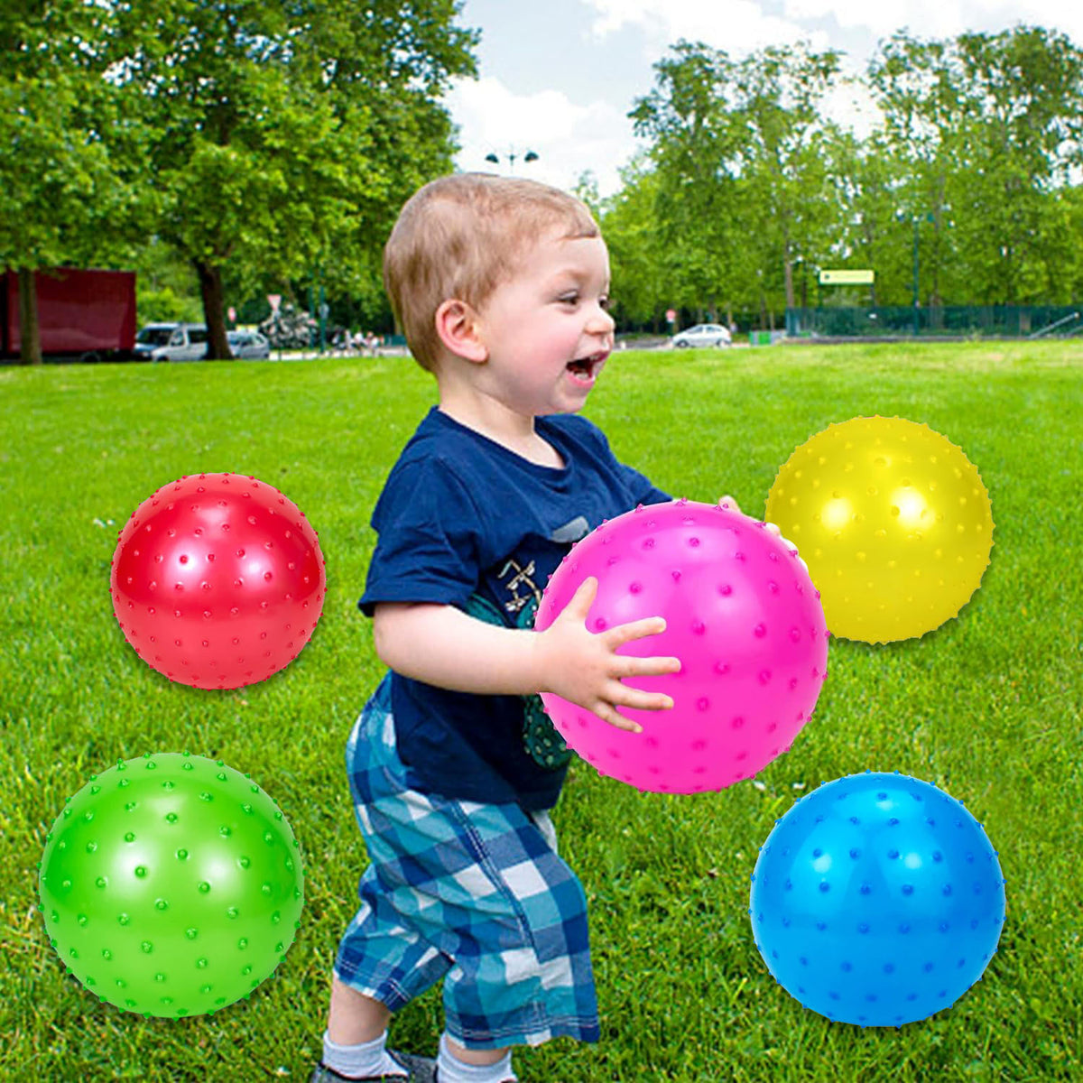8 Pack Knobby Sensory Balls for Toddlers 1-3, Bouncy Balls for Indoor Outdoor Sport Toys Beach Ball with Pump