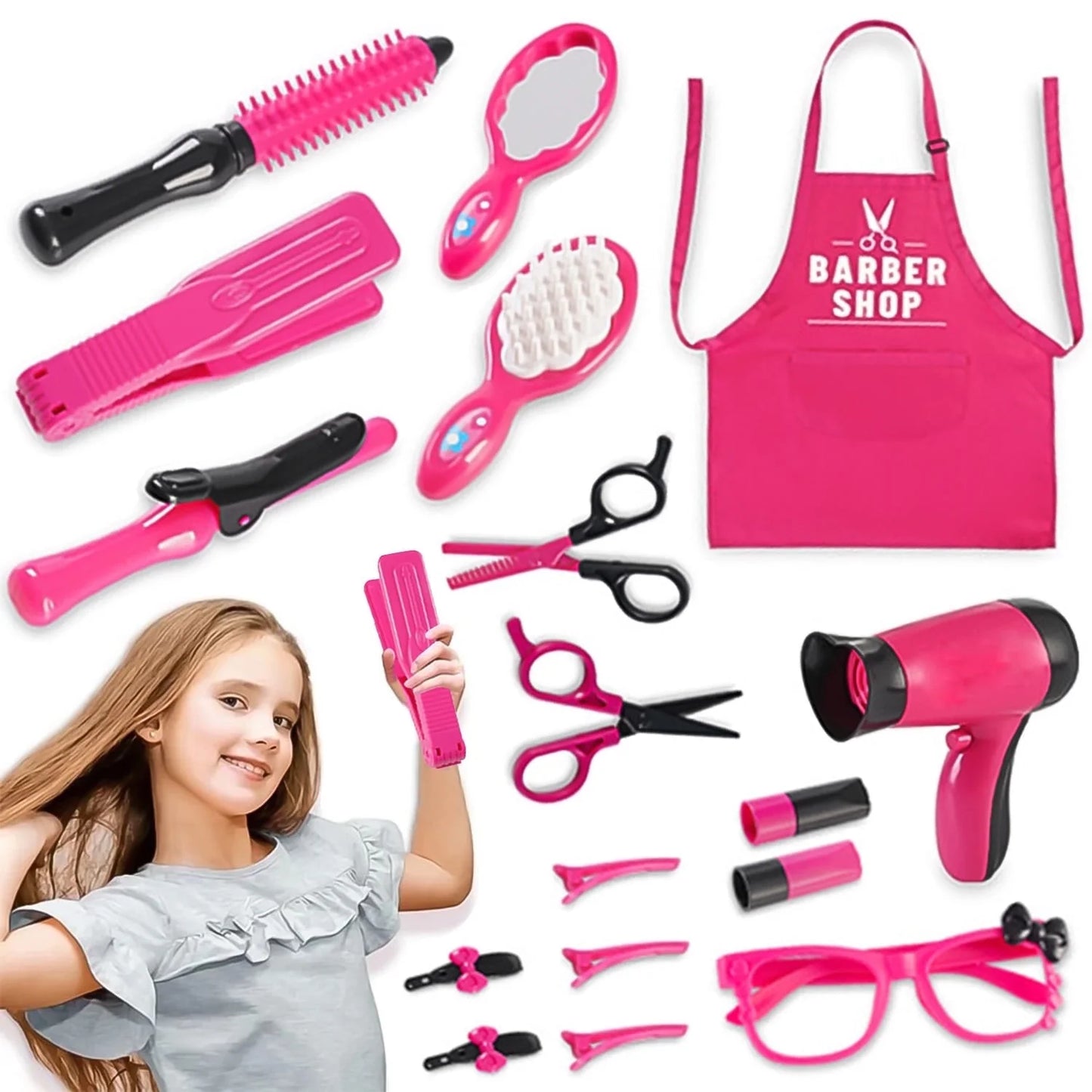 Pretend Play Hair Salon Set for Little Girls, Girl Makeup Kit, Toddler Toys Doll Accessories, Kids Hair Salon Playset Toys for 3 4 5 6 7 Year Old Girls Christmas Birthday Gifts