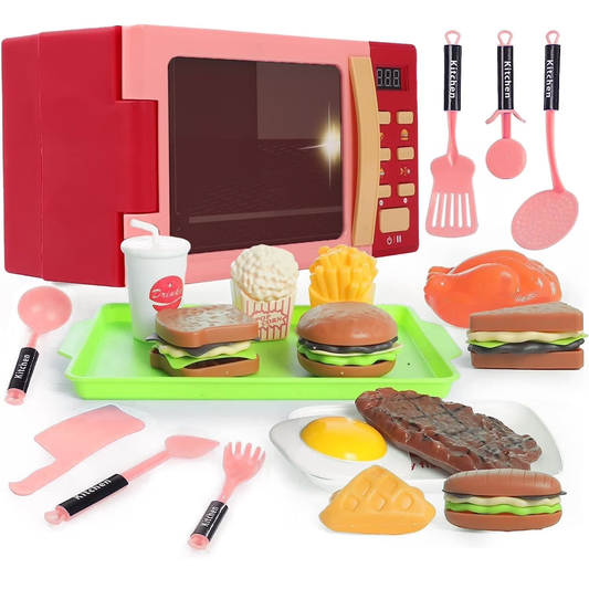 Kids Microwave Toy, Play Kitchen Accessories and Play Food for Toddlers 3-6 Year Old Girls Boys