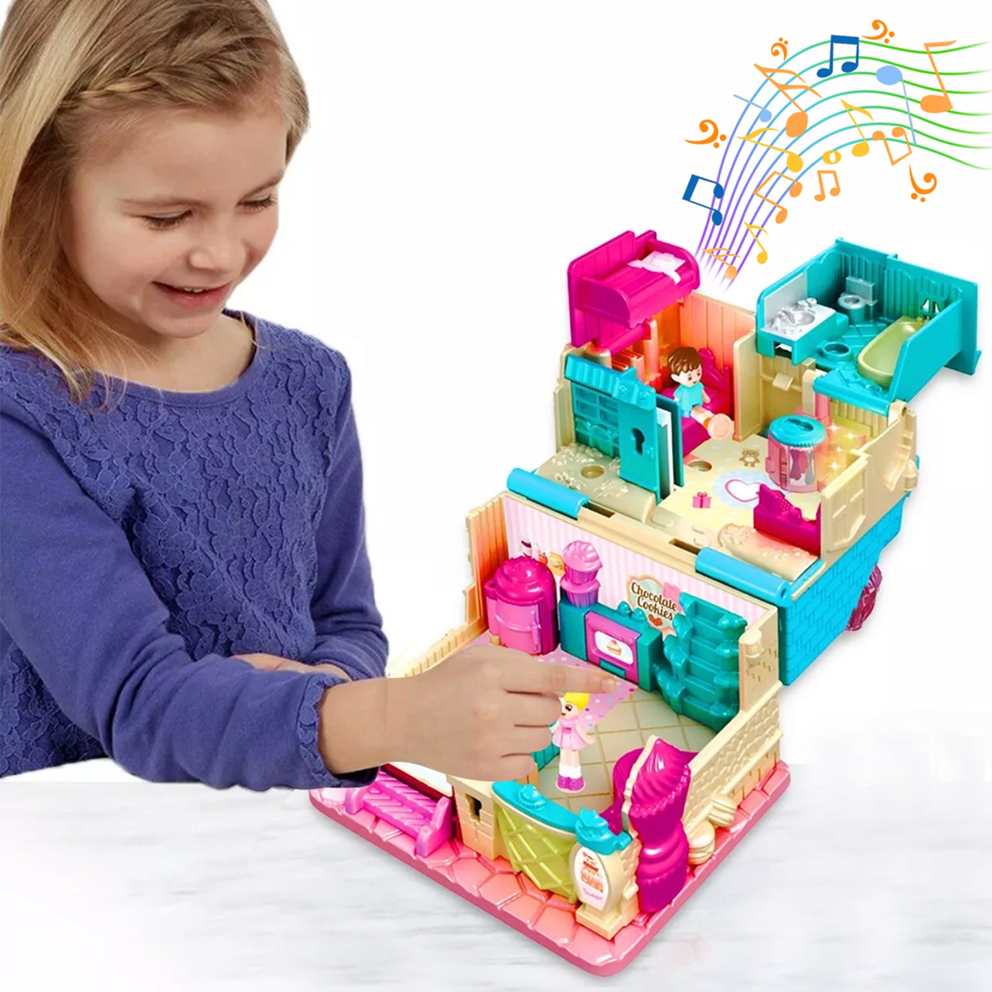 Toys for Girls Ages 3-8, Mini Doll House Pretend Play Toy with Light and Music Toys for Girls 3-8 Years Old Birthday Christmas Gifts
