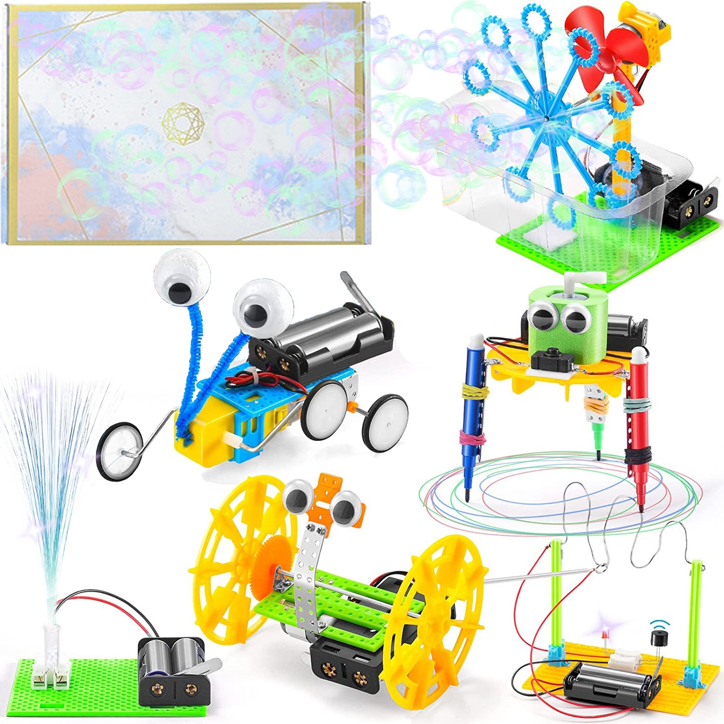 STEM Robotics Kit, 6 Set Electronic Science Experiments Projects for Kids, Boys Toys Ages 7 8 9 10 11 12 Years Old, Physics stimulated, DIY Engineering Robotic Building Kits for Boys